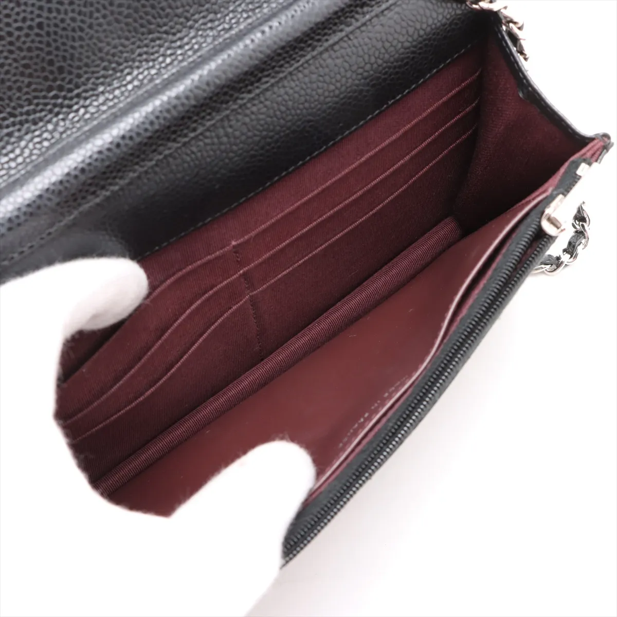 Matelasse caviar skin chain wallet black silver hardware UU50XEJK random plate — view 6