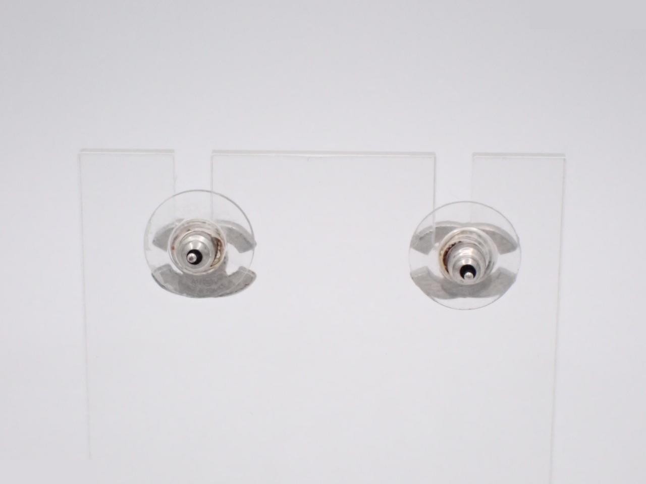 earrings, A12V, Coco Mark, rhinestone, silver, 1cm wide — view 2