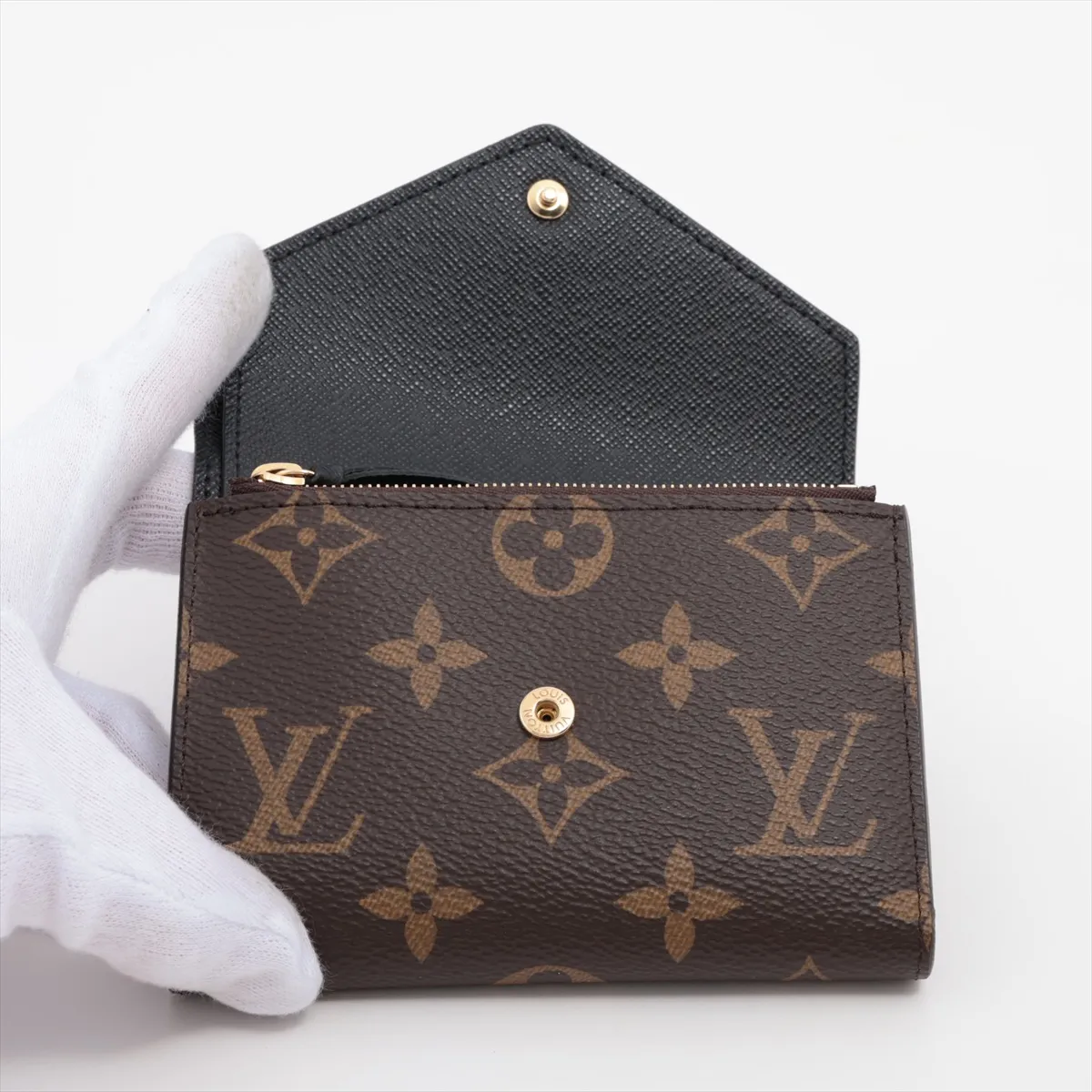 Monogram Reverse Portefeuille Victorine M81557 Black x Brown Compact Wallet with Initials, RFID Detectable. — view 3