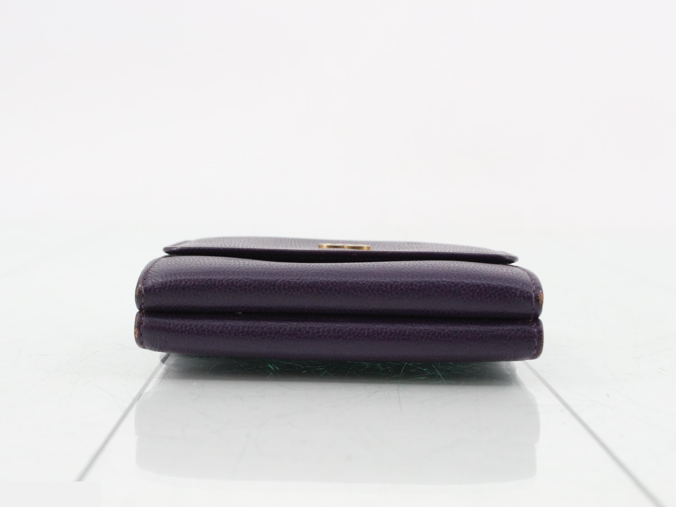 Coco Mark Tri-fold Wallet, Purple Leather — view 3