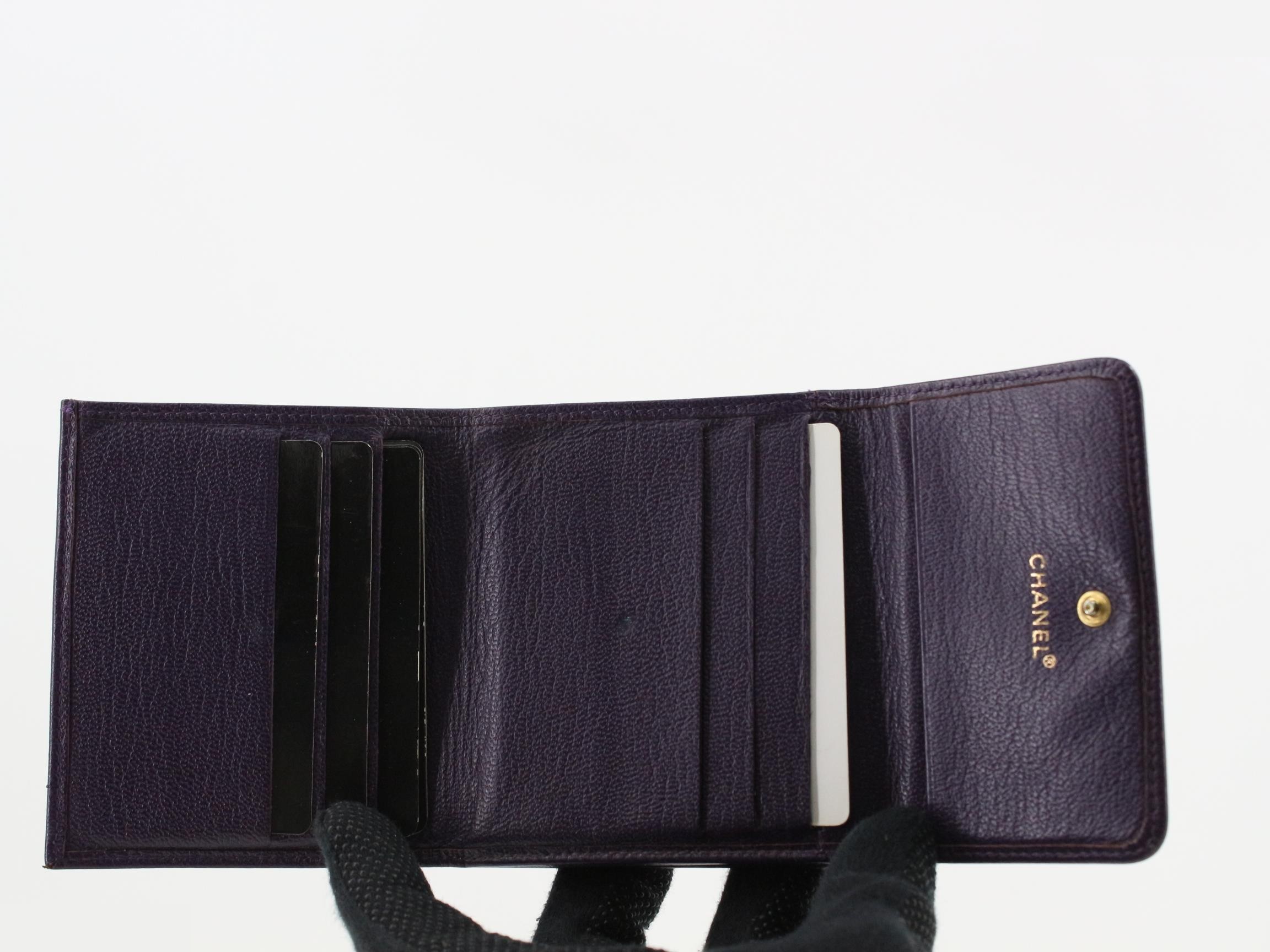 Coco Mark Tri-fold Wallet, Purple Leather — view 4