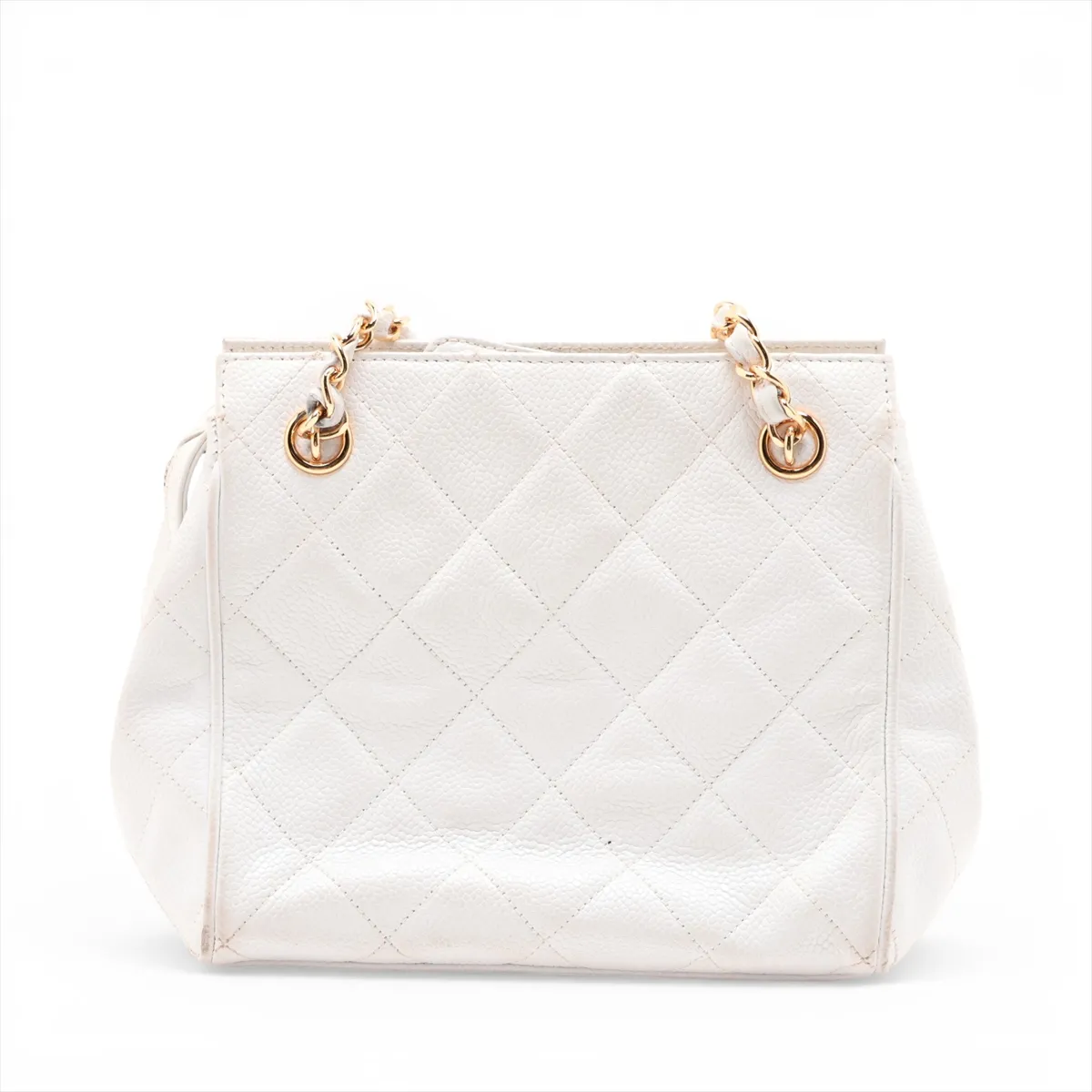 Matelassé Caviar Skin Chain Shoulder Bag, White with Gold Hardware, 3835627, Series 3 — view 2