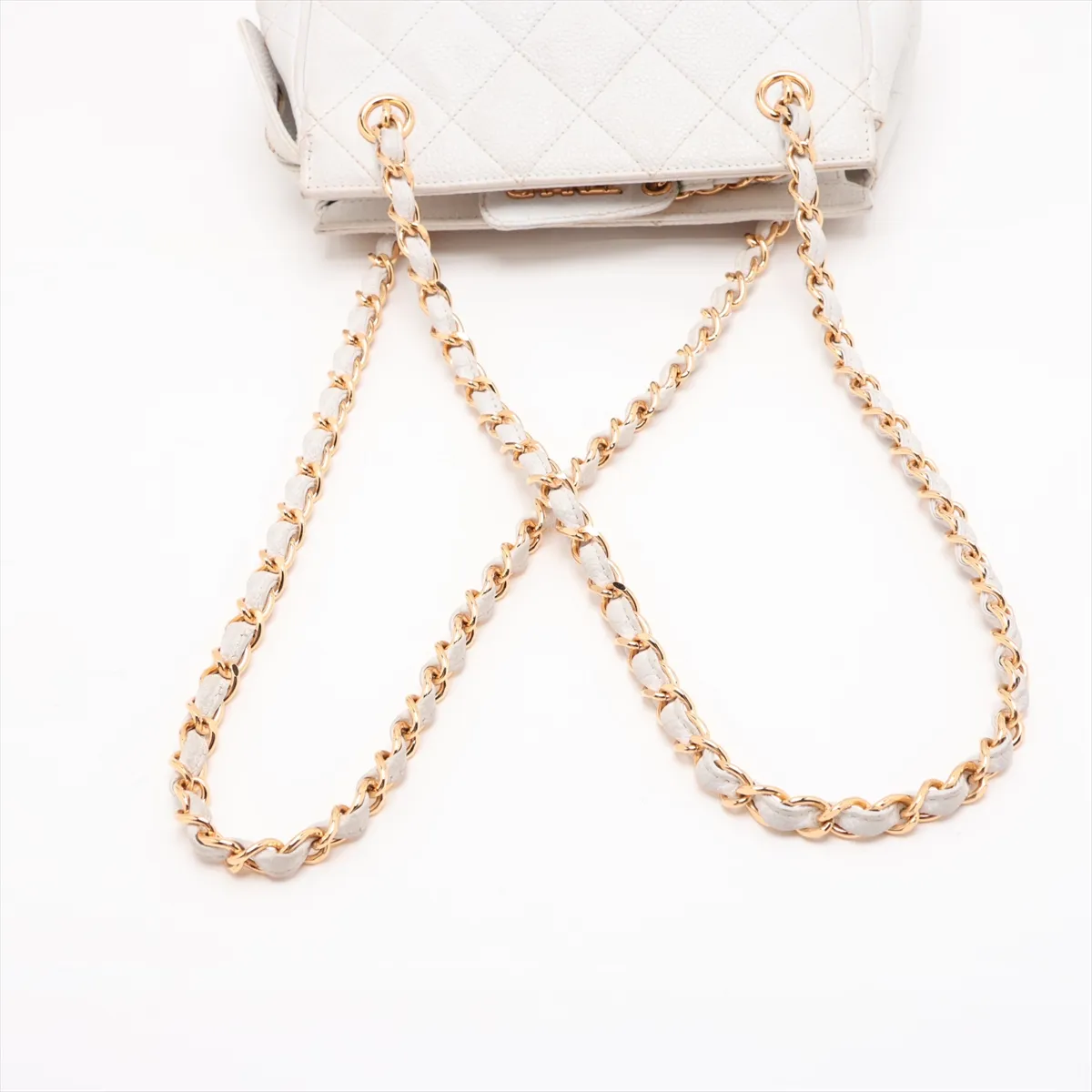 Matelassé Caviar Skin Chain Shoulder Bag, White with Gold Hardware, 3835627, Series 3 — view 5