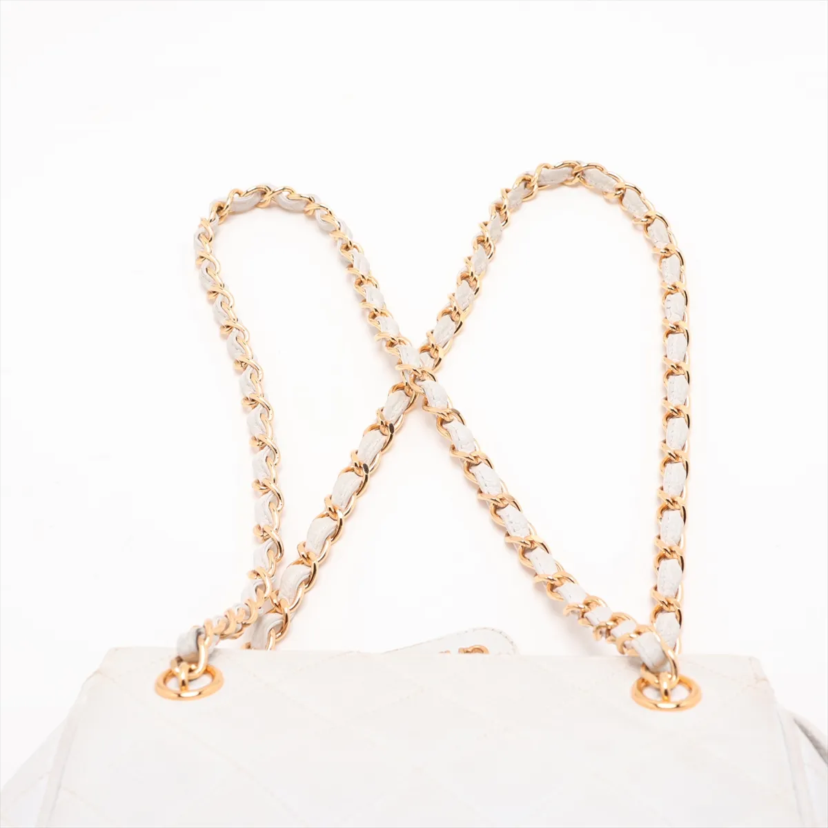 Matelassé Caviar Skin Chain Shoulder Bag, White with Gold Hardware, 3835627, Series 3 — view 6