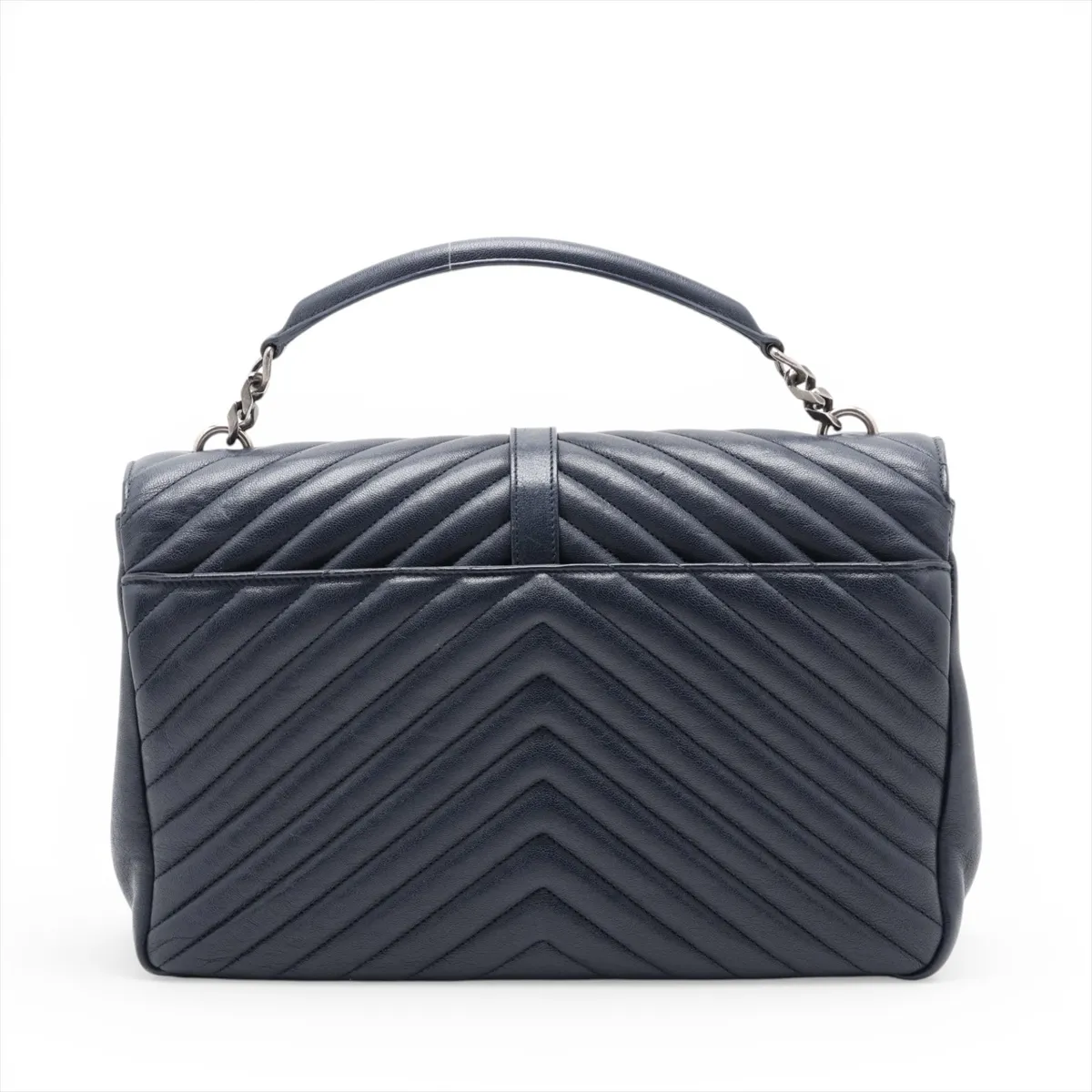 Classic Leather 2-Way Shoulder Bag, Navy, 392738 — view 2