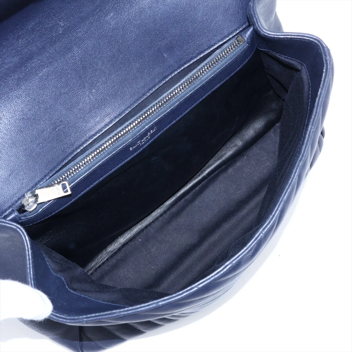 Classic Leather 2-Way Shoulder Bag, Navy, 392738 — view 8