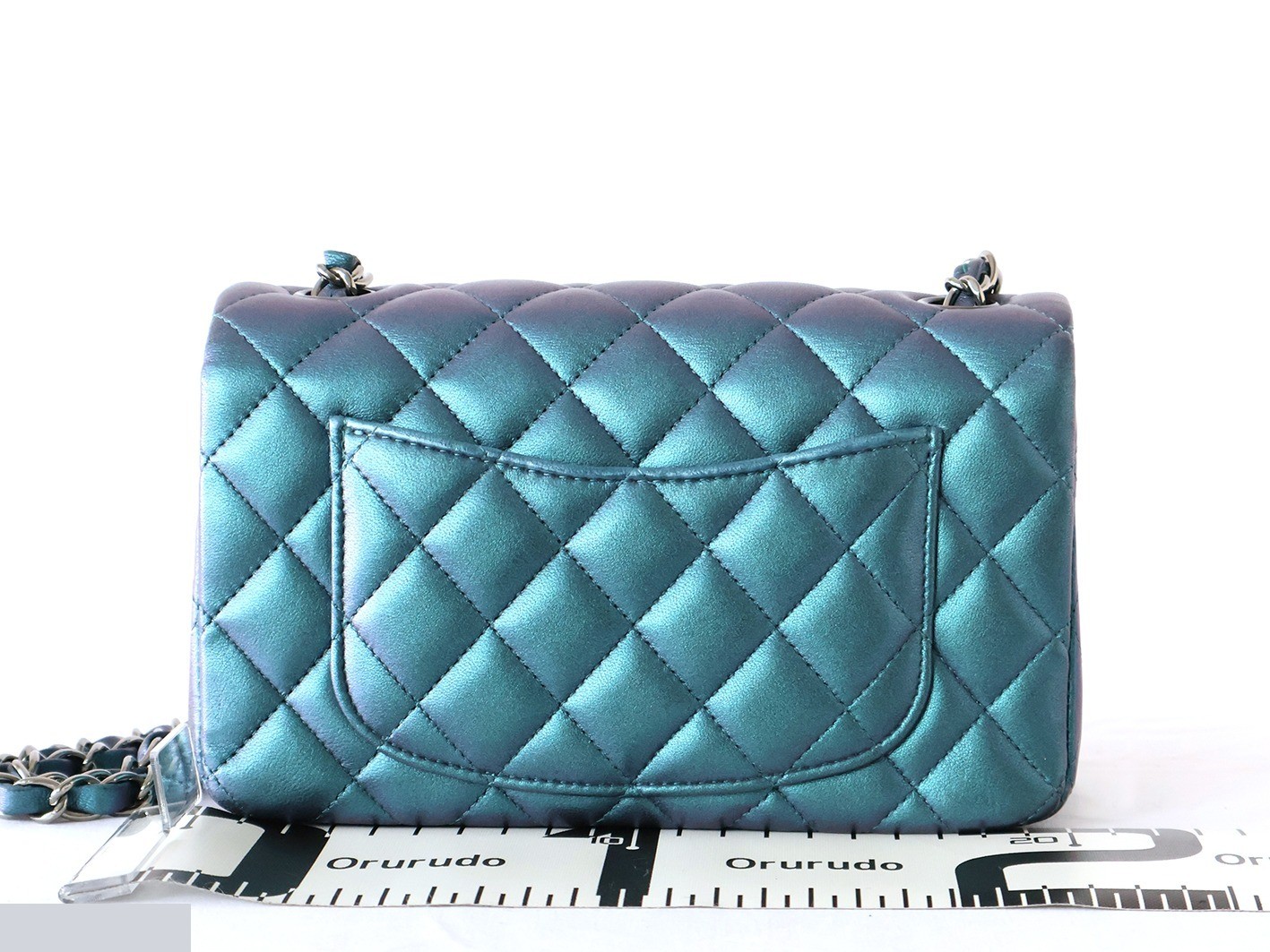 Mini Matelassé 20 Lambskin Chain Shoulder Bag, Blue Metallic — view 2