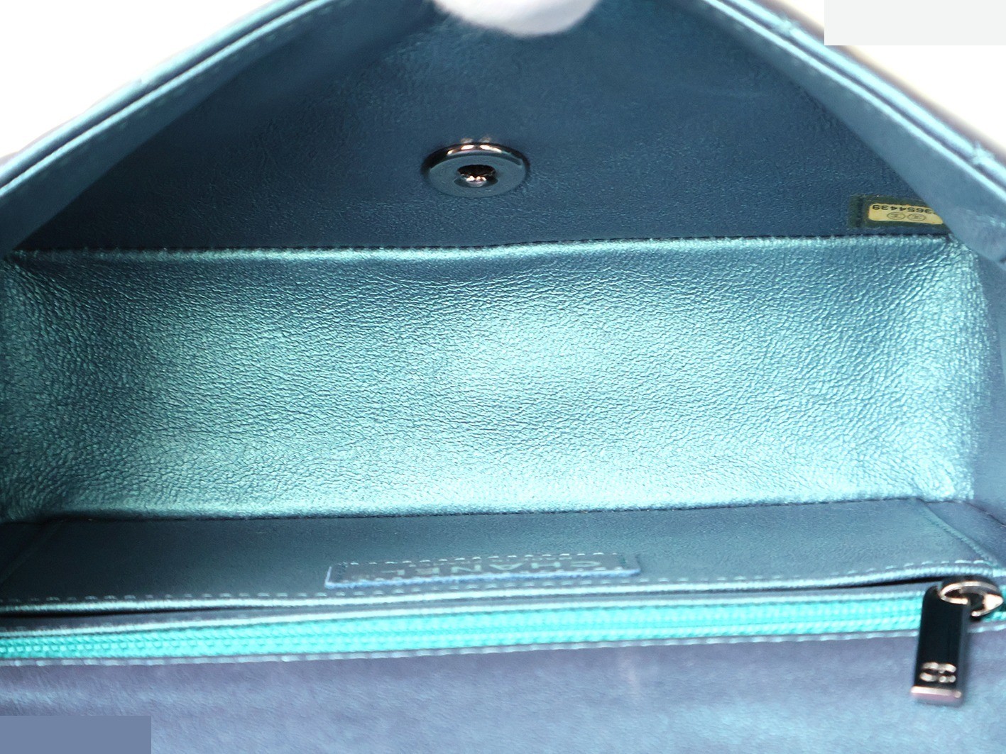 Mini Matelassé 20 Lambskin Chain Shoulder Bag, Blue Metallic — view 12