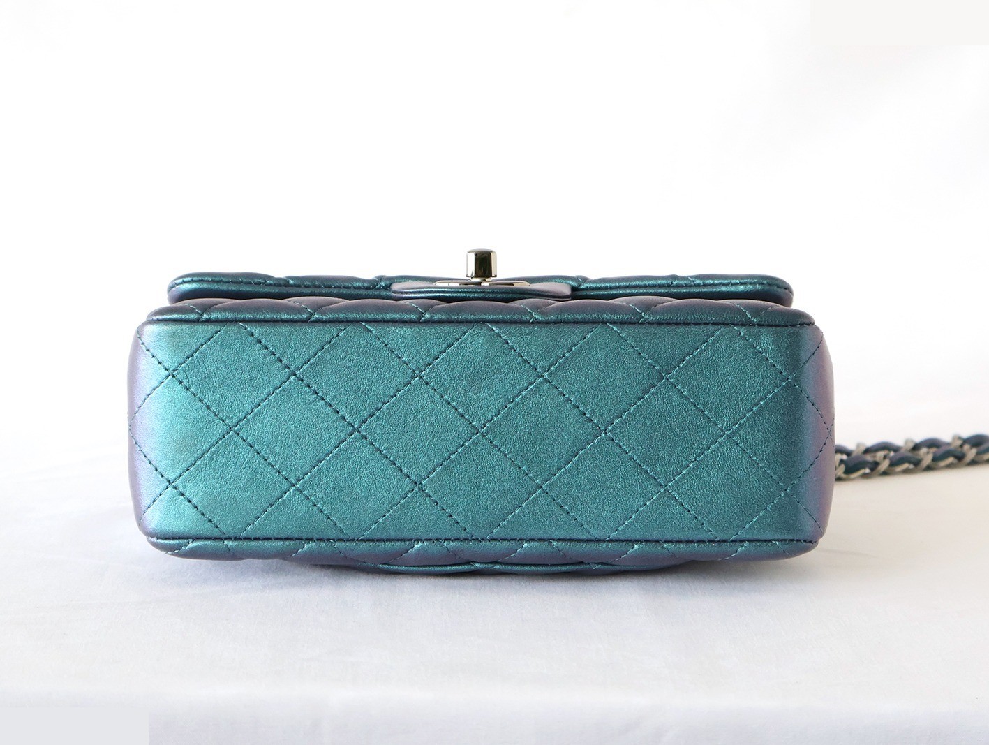 Mini Matelassé 20 Lambskin Chain Shoulder Bag, Blue Metallic — view 5