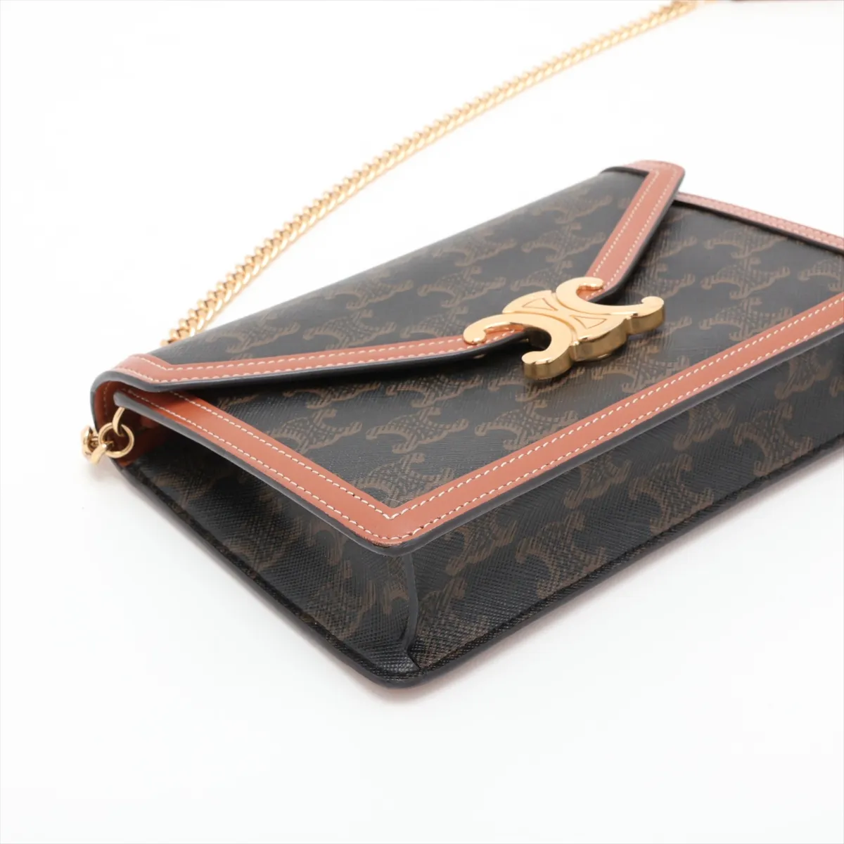 Triomphe Margot PVC x Leather Chain Shoulder Bag, Brown — view 4