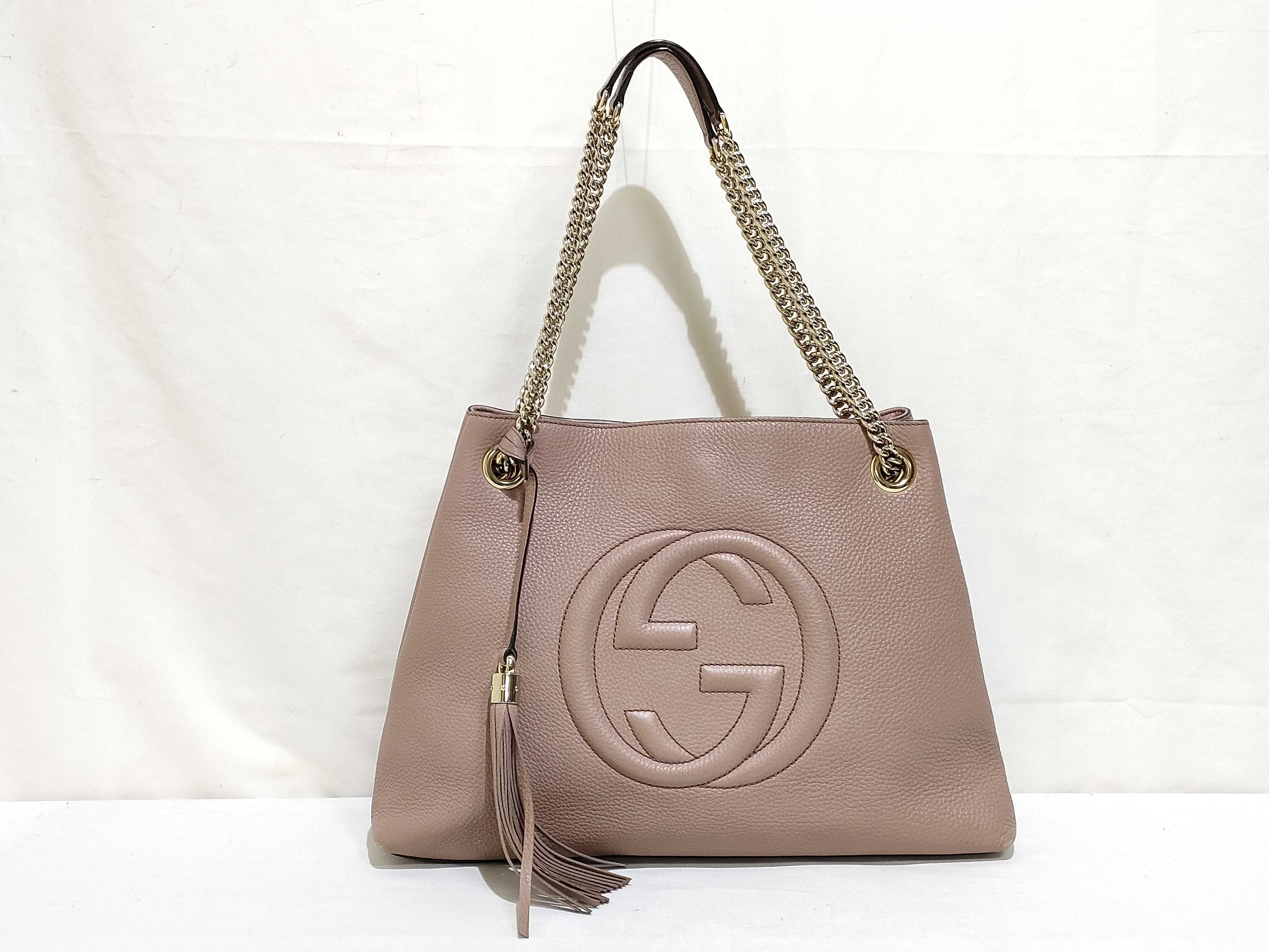 Soho Leather Chain Tote Bag, Pink, 308982 (Tote Bag)