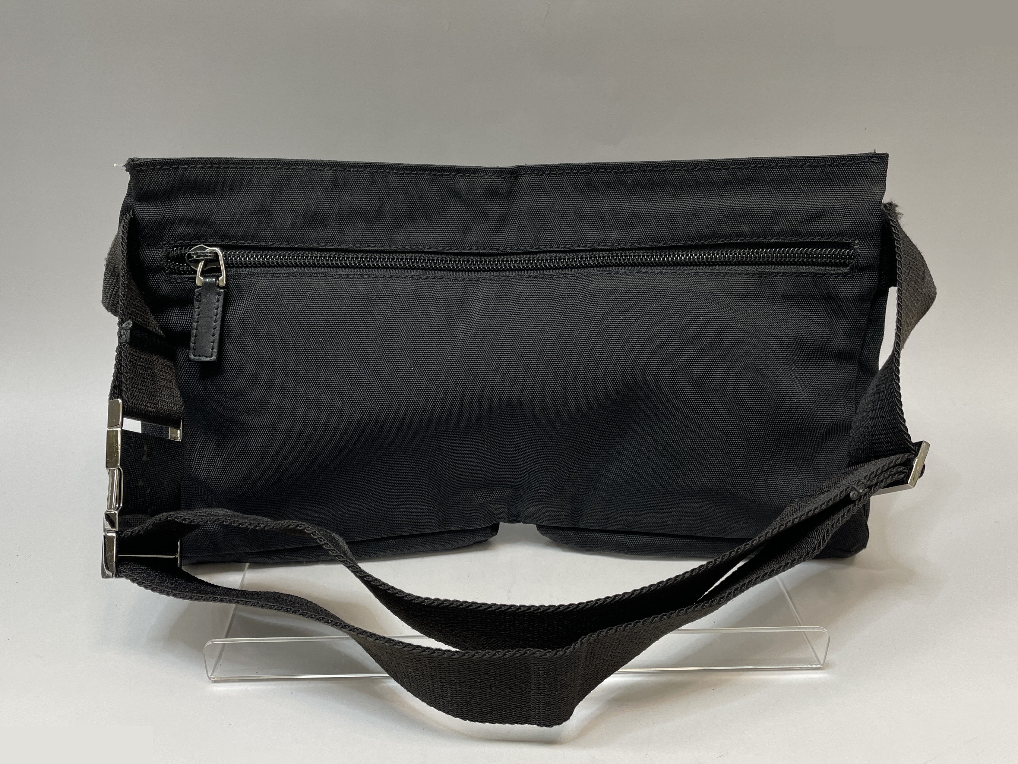 Nylon and leather waist pouch/body bag, black — view 2