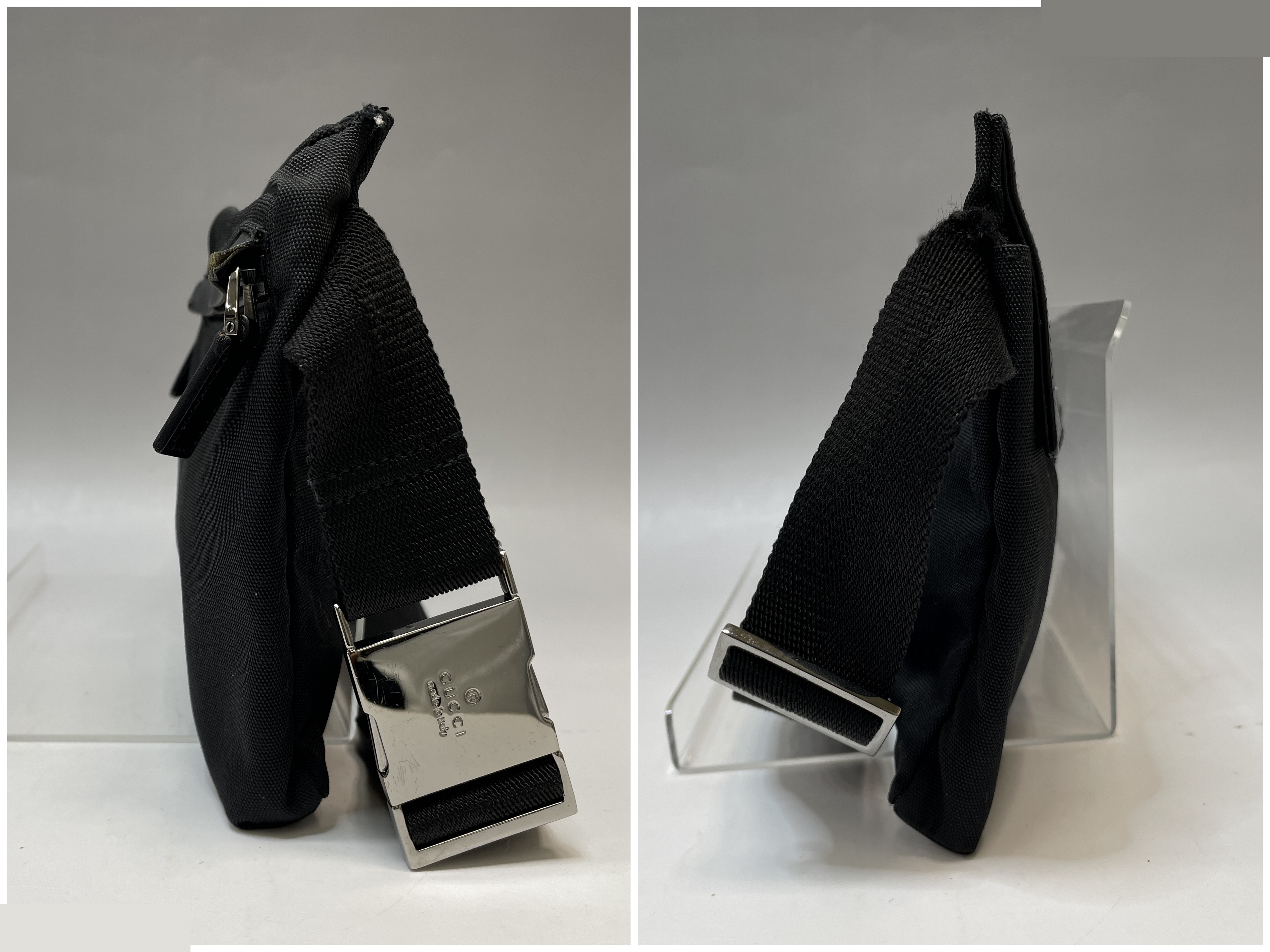 Nylon and leather waist pouch/body bag, black — view 3