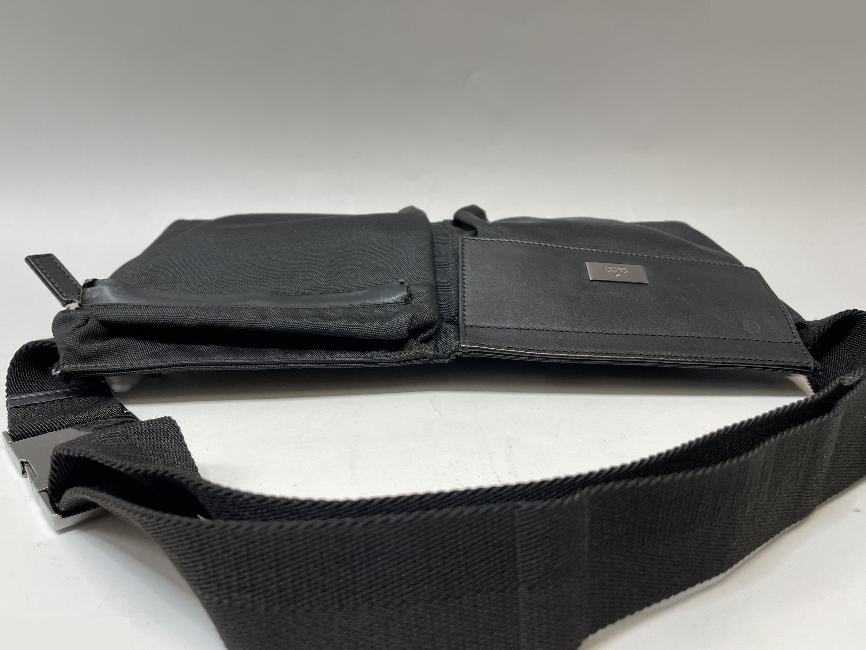 Nylon and leather waist pouch/body bag, black — view 4