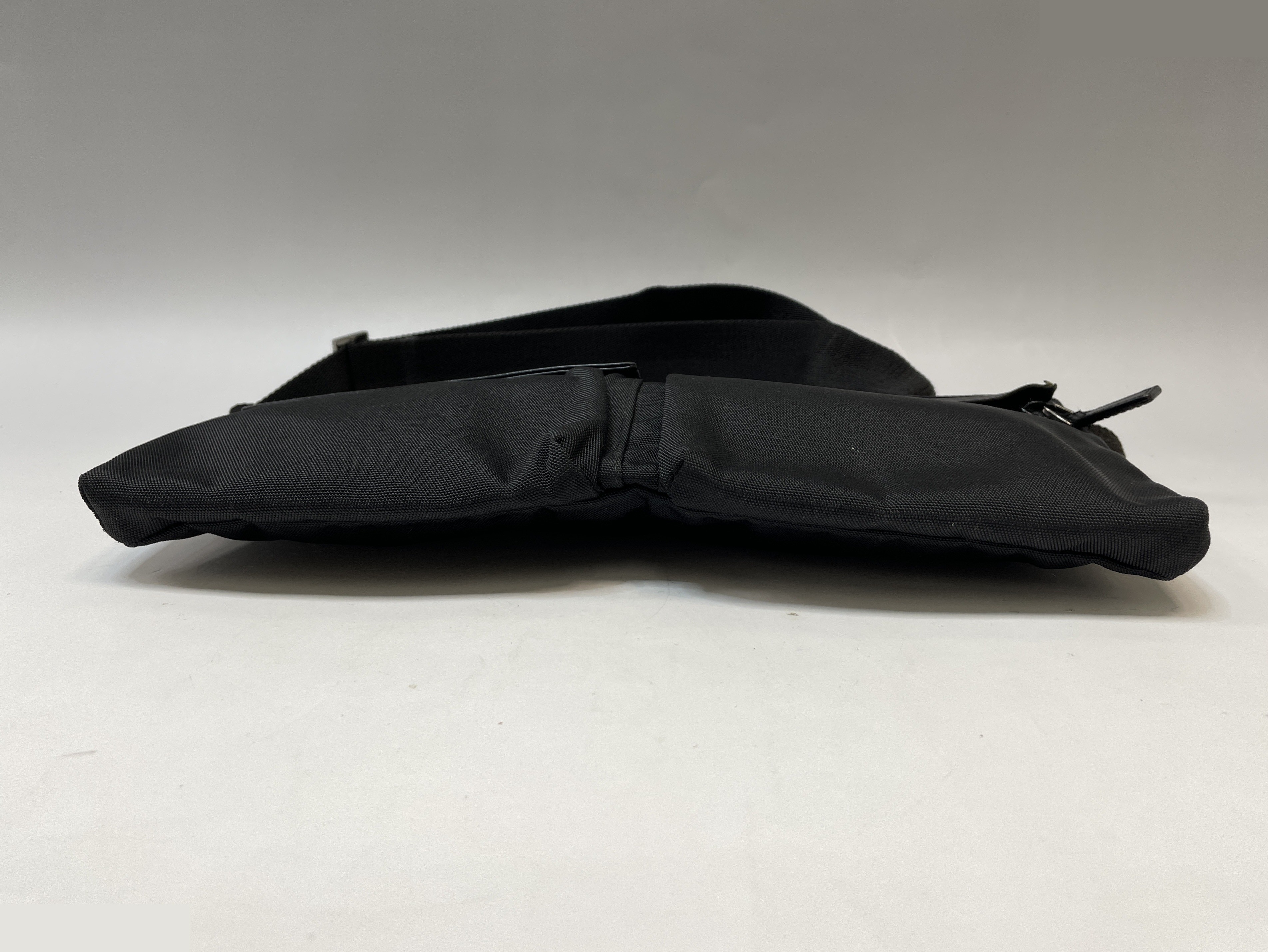 Nylon and leather waist pouch/body bag, black — view 5