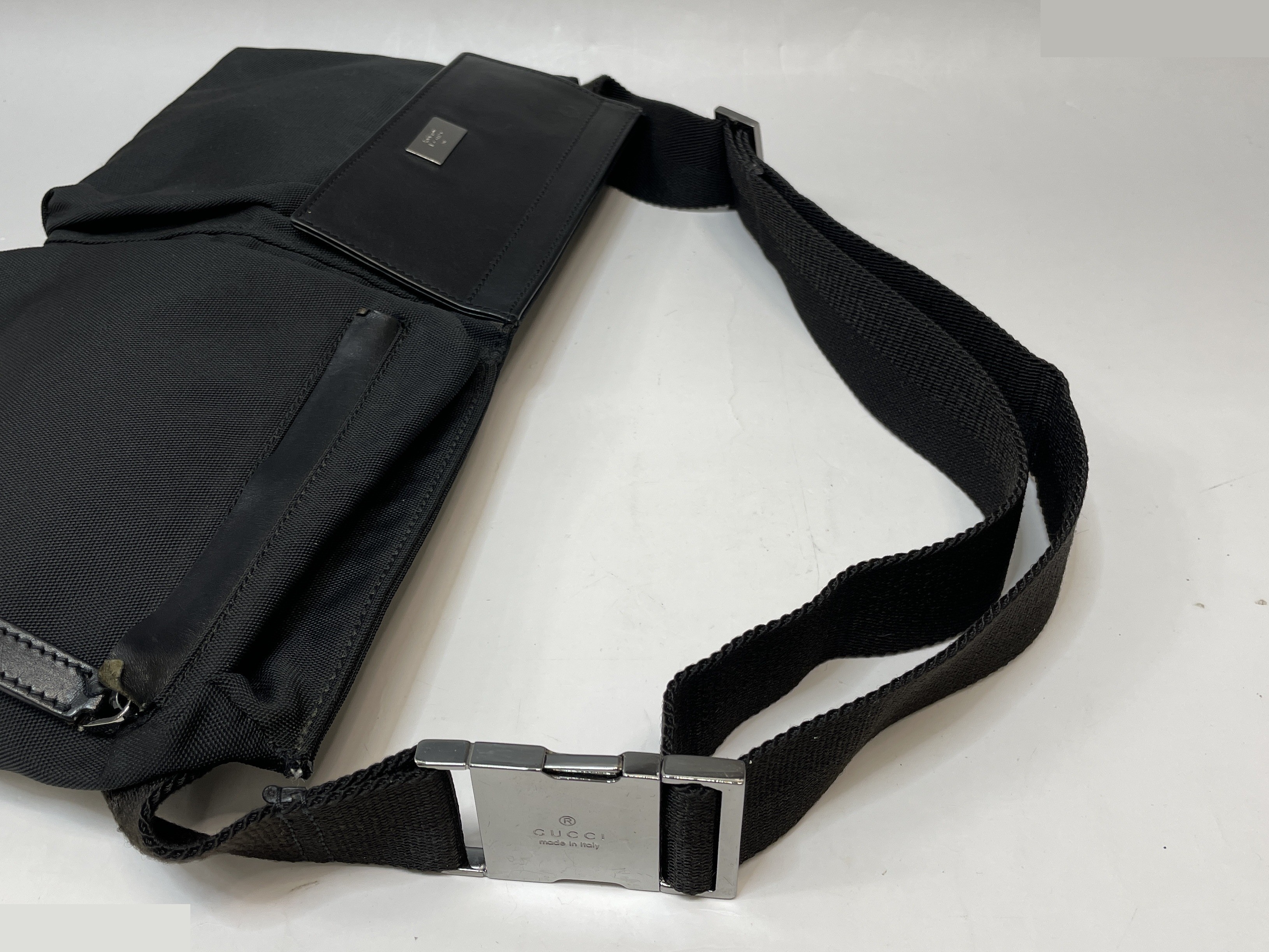 Nylon and leather waist pouch/body bag, black — view 7
