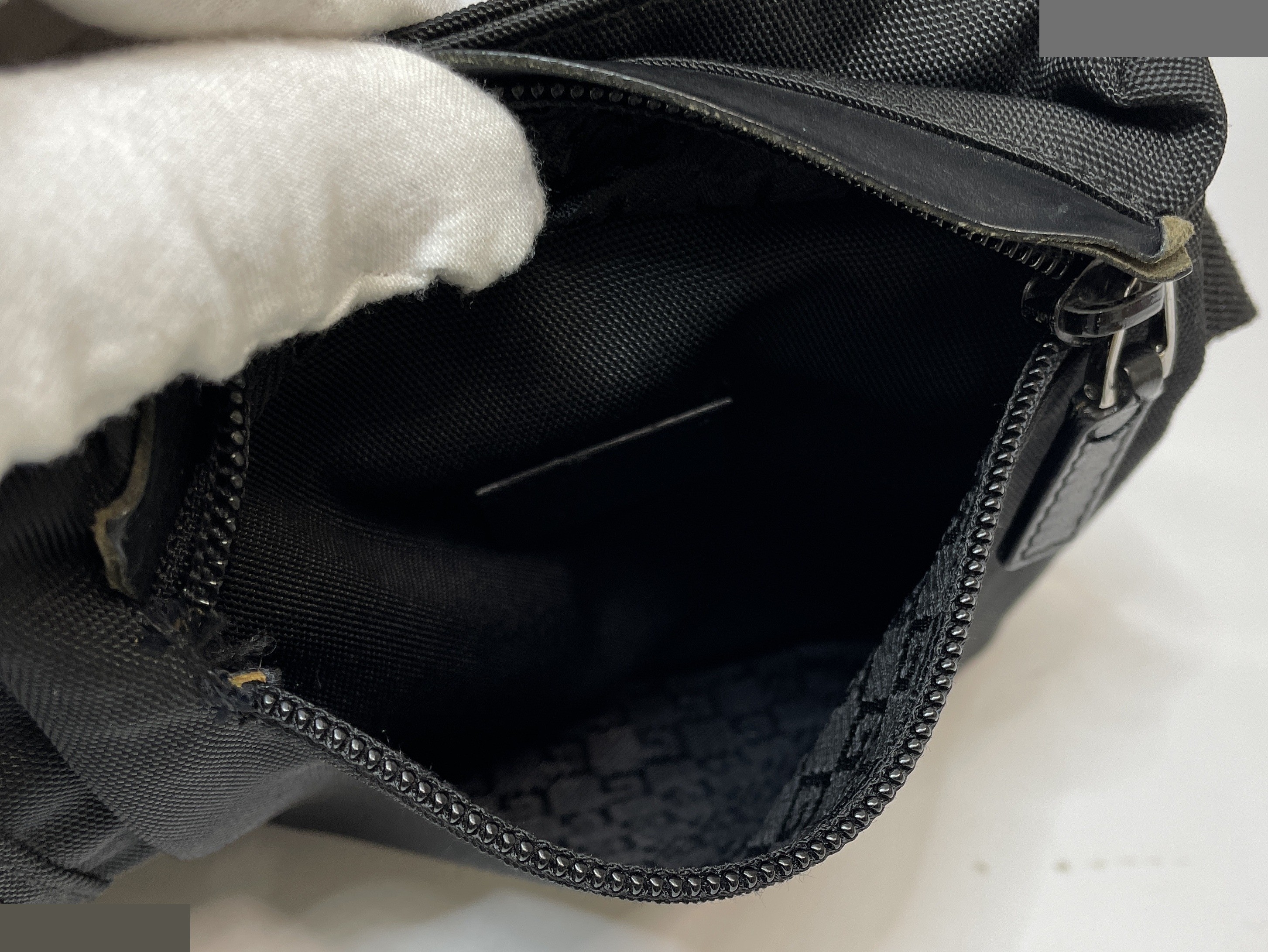 Nylon and leather waist pouch/body bag, black — view 10