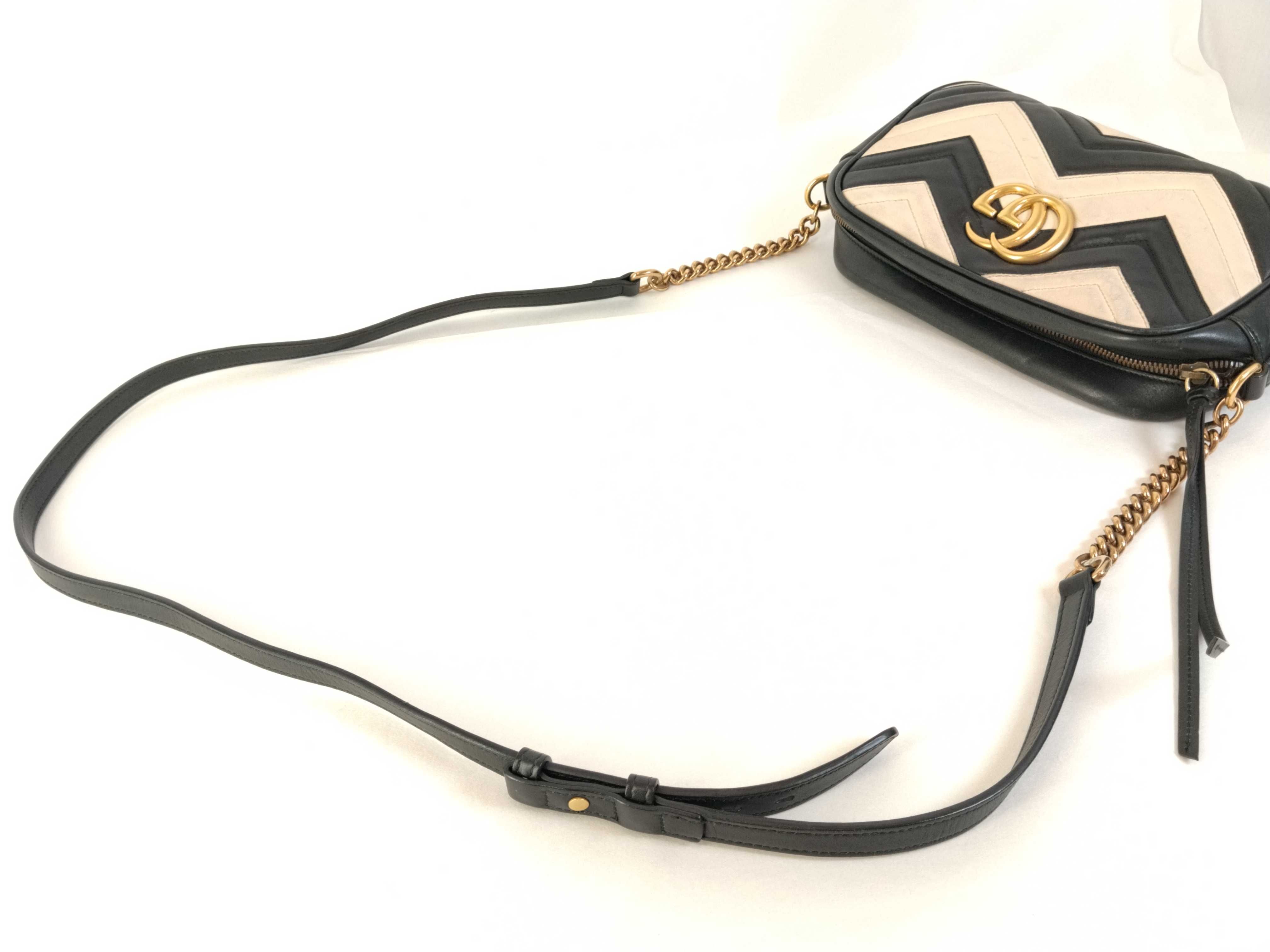 PH- Leather Metalasee Marmont Chain Shoulder Bag Black — view 3