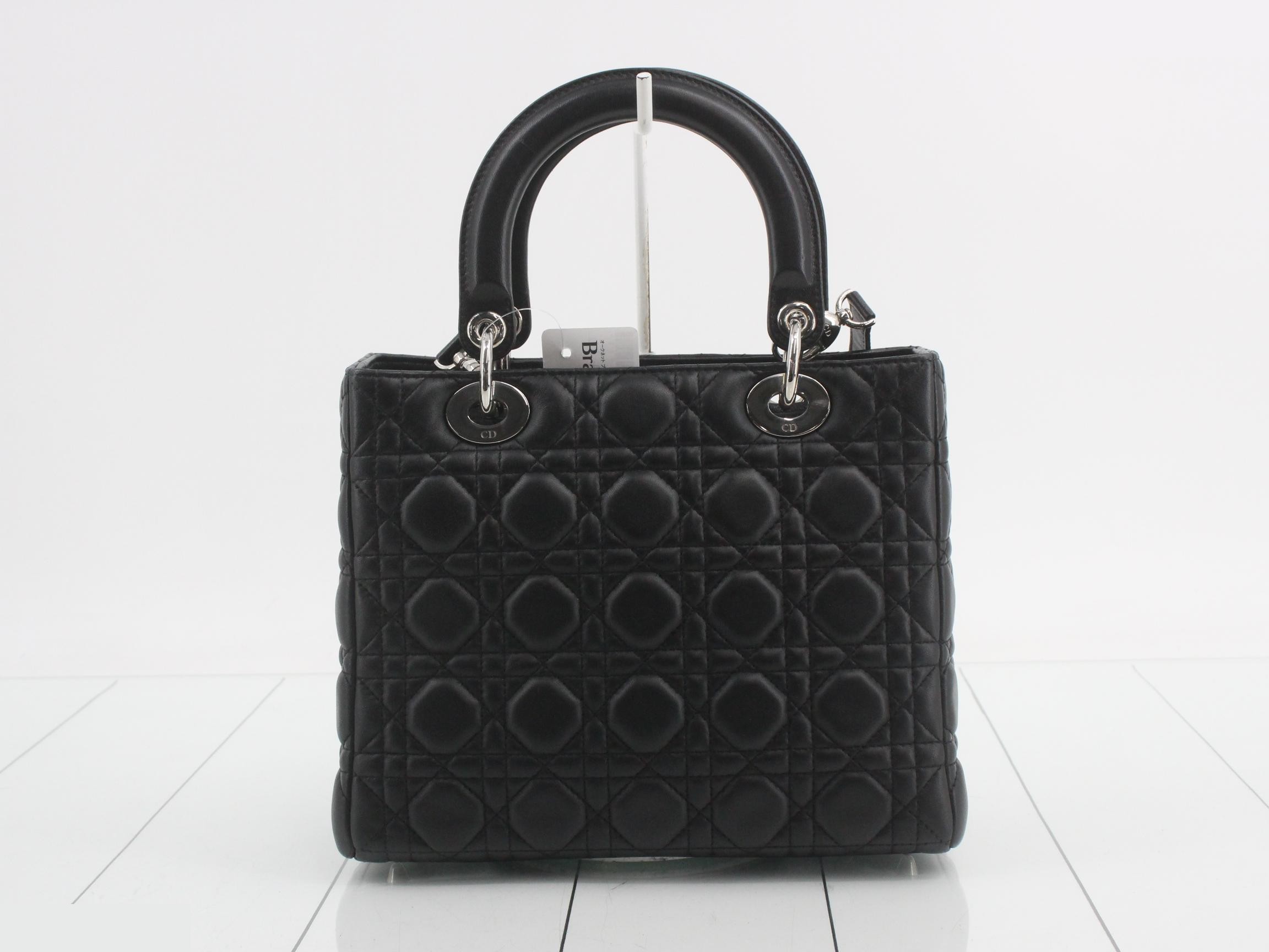 Lady Dior Cannage Lambskin 2-Way Handbag, Black — view 2