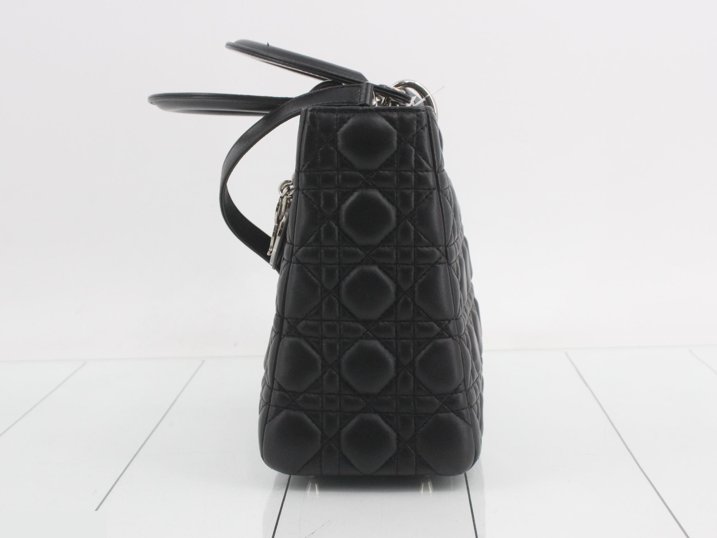 Lady Dior Cannage Lambskin 2-Way Handbag, Black — view 3