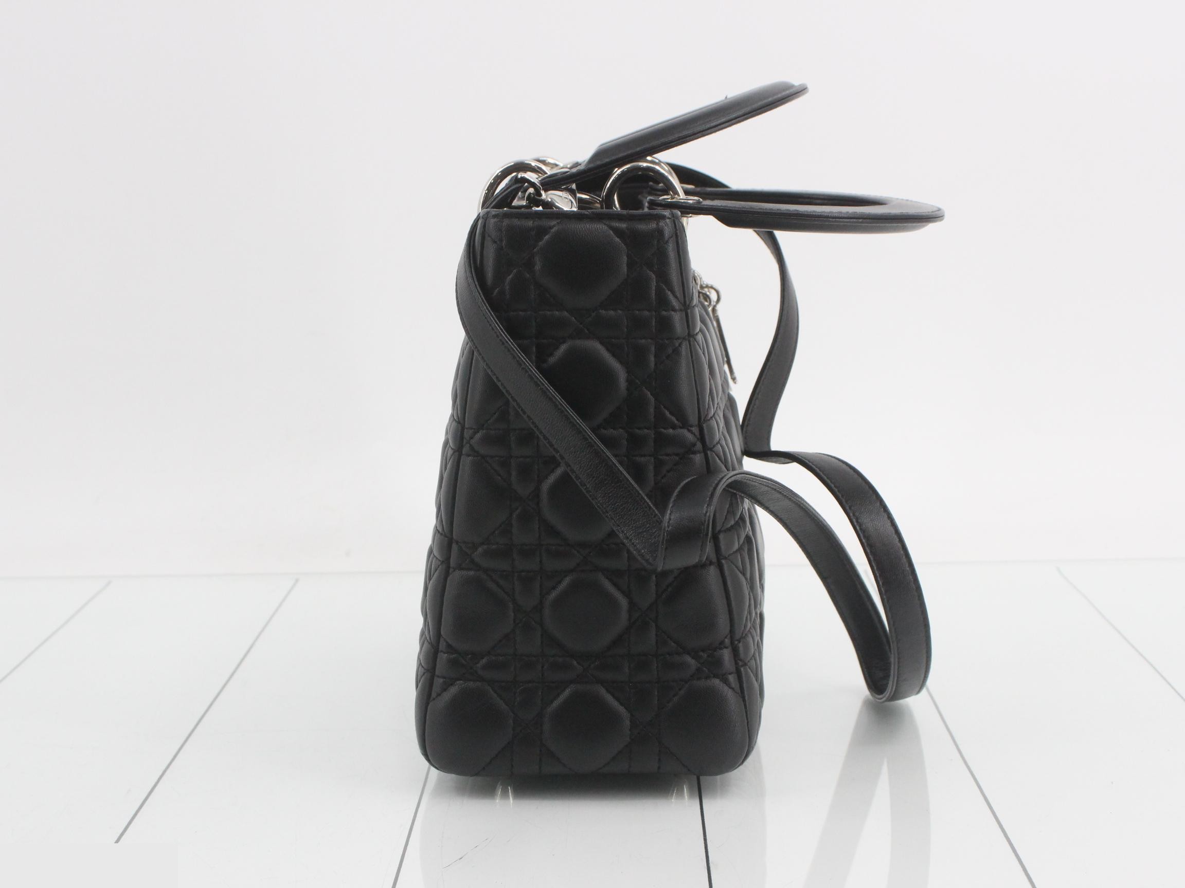 Lady Dior Cannage Lambskin 2-Way Handbag, Black — view 4