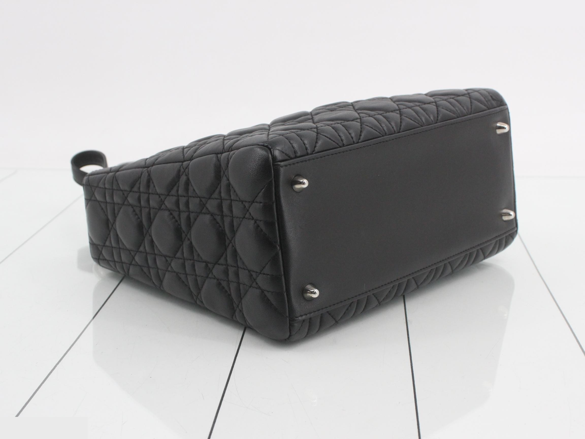 Lady Dior Cannage Lambskin 2-Way Handbag, Black — view 5