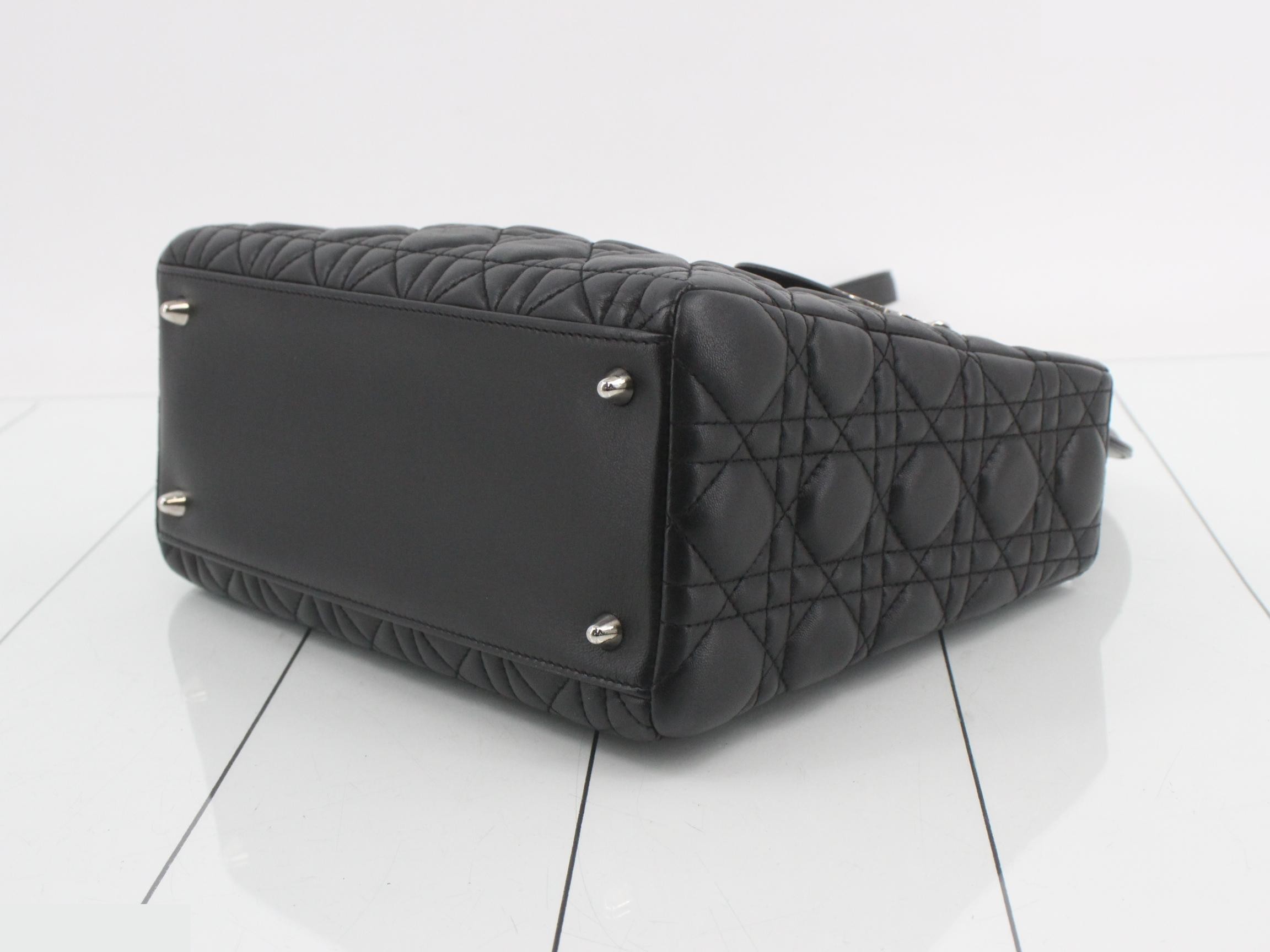 Lady Dior Cannage Lambskin 2-Way Handbag, Black — view 6