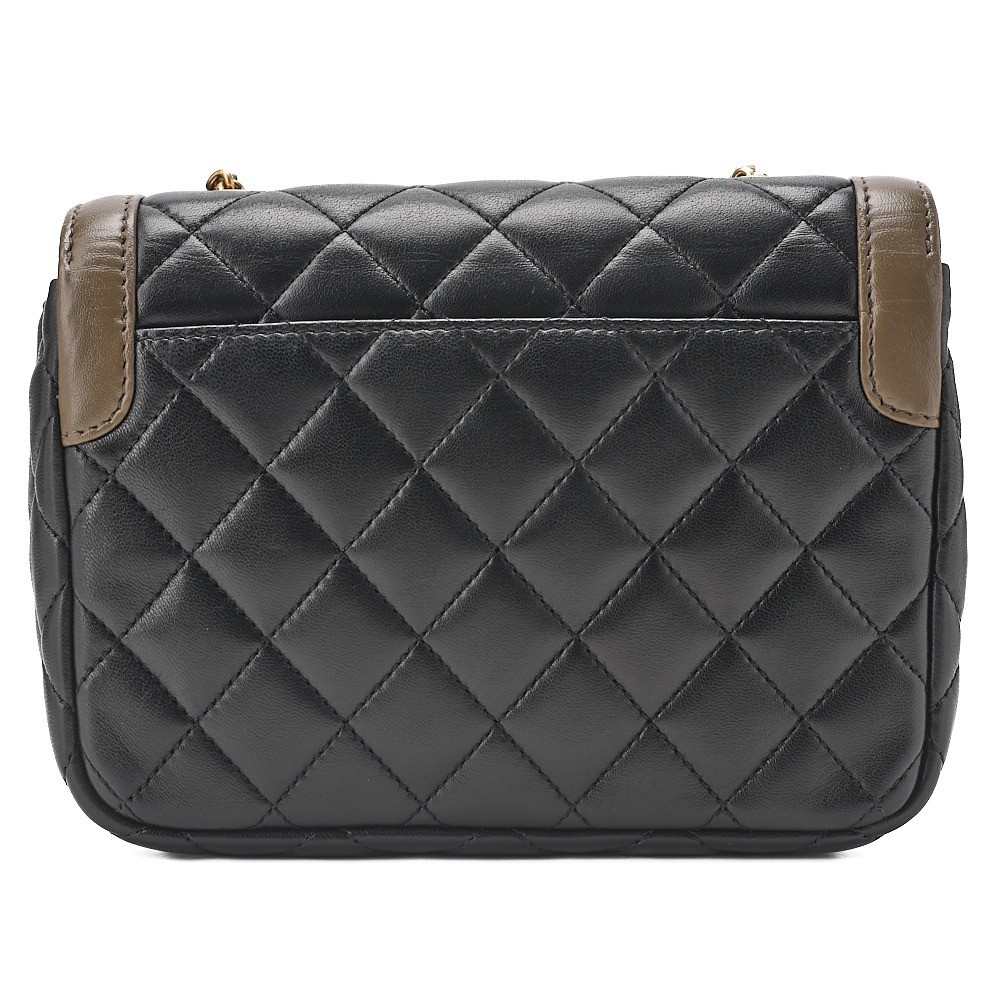 Lambskin Matelassé Single Chain Shoulder Bag, Bi-color, Black x Khaki — view 2