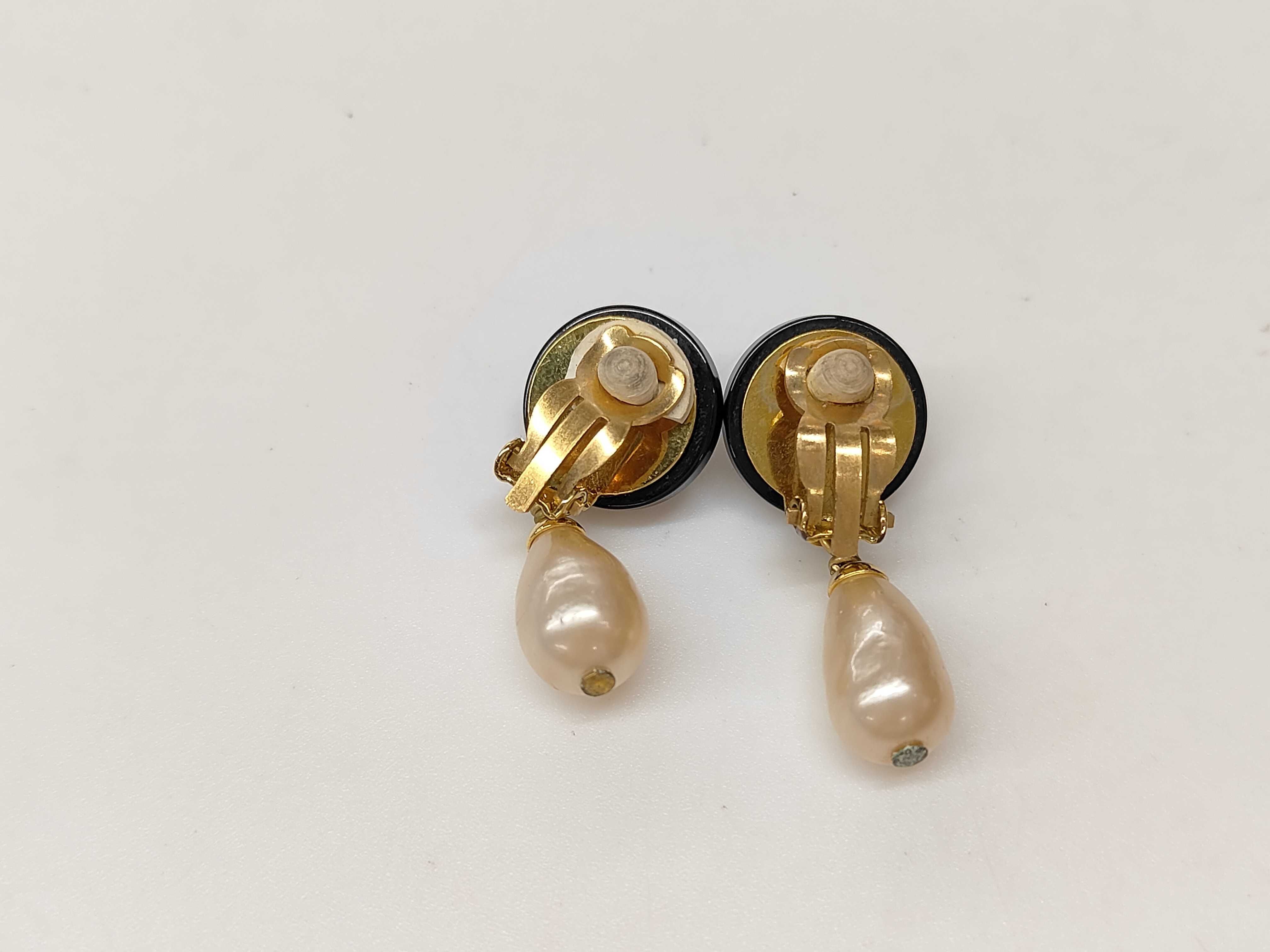 Coco Mark Earrings, Resin, GP, Faux Pearl, Black Gold, 94A Earrings — view 2