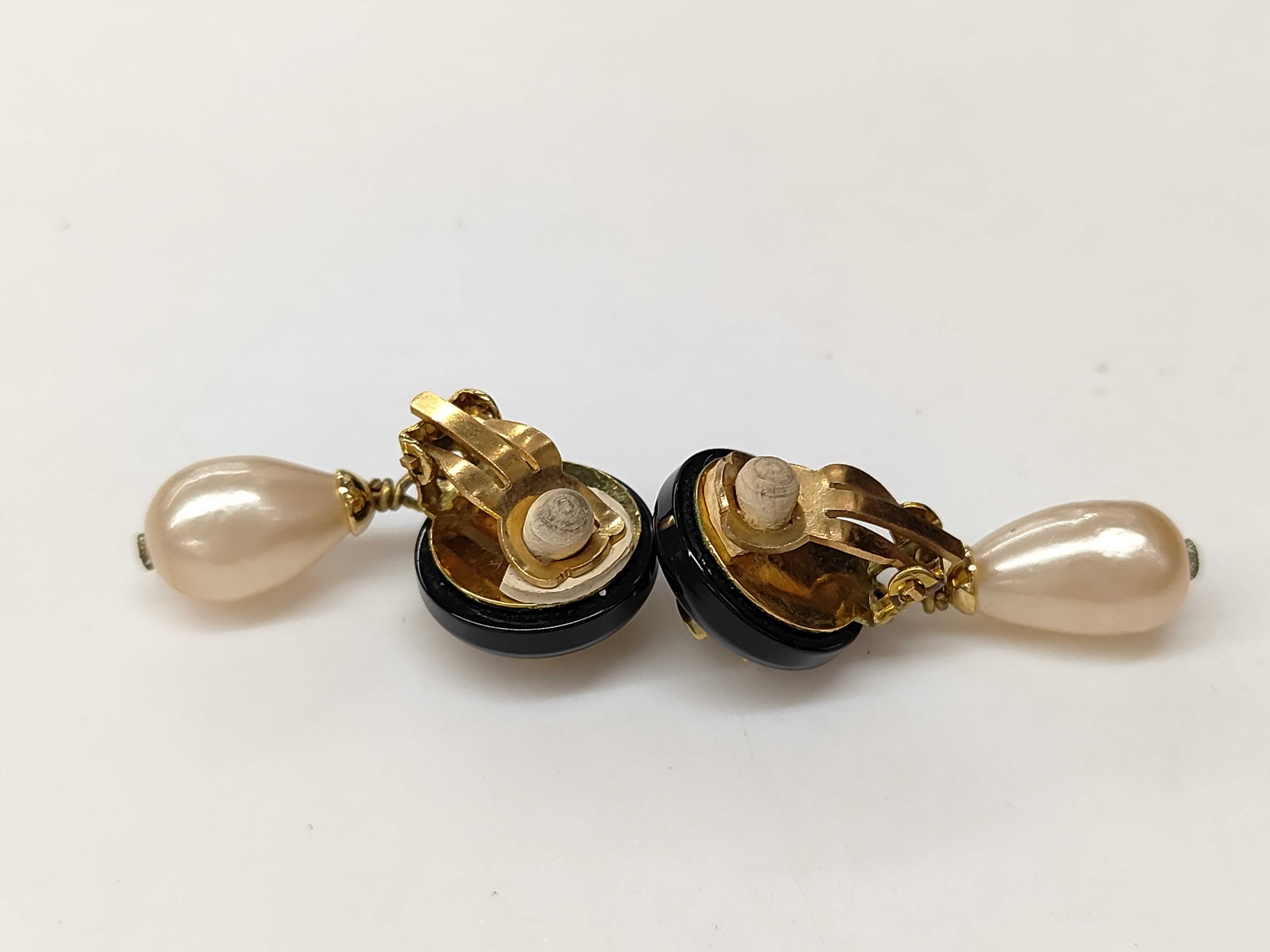 Coco Mark Earrings, Resin, GP, Faux Pearl, Black Gold, 94A Earrings — view 3