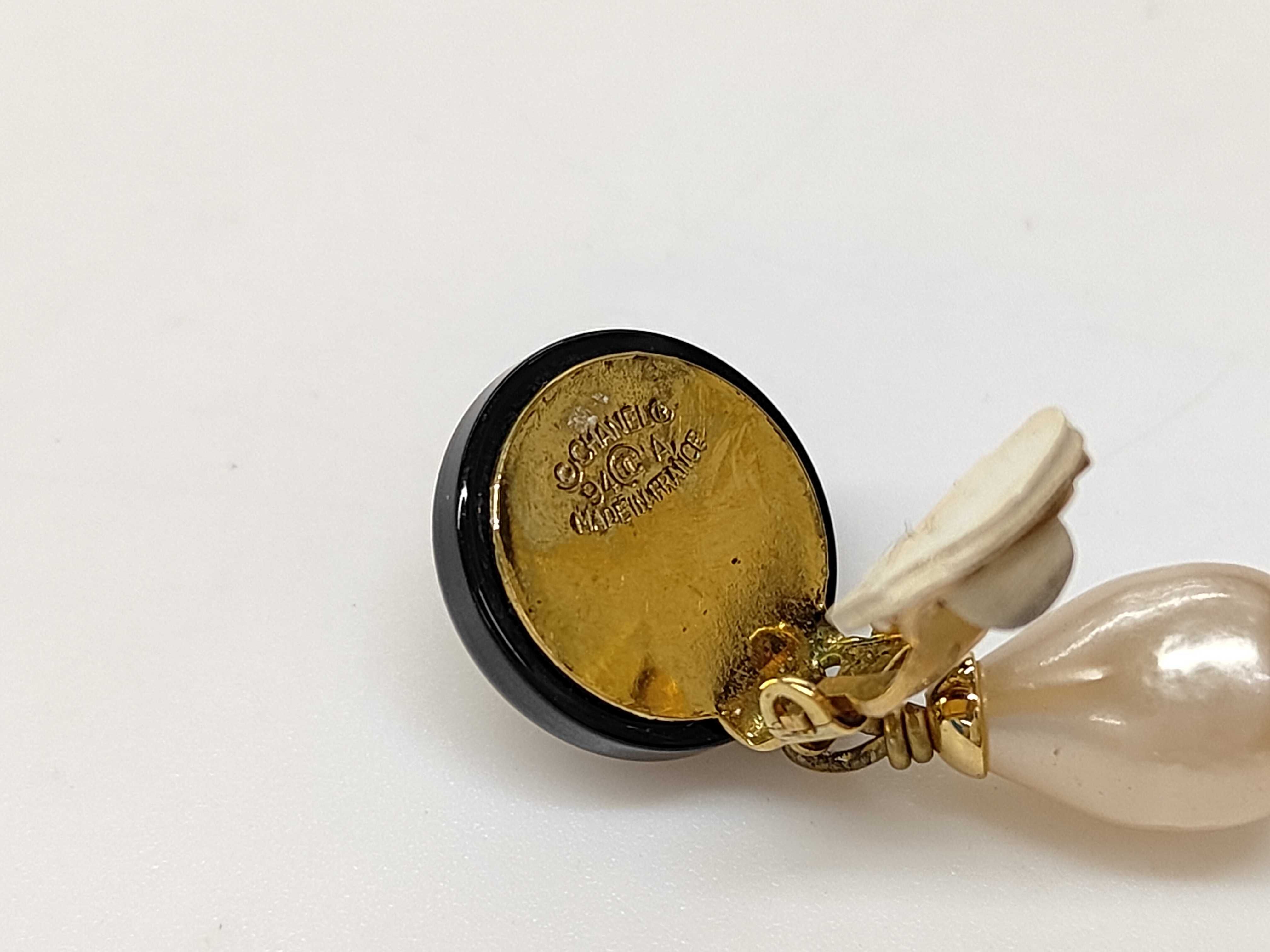 Coco Mark Earrings, Resin, GP, Faux Pearl, Black Gold, 94A Earrings — view 5