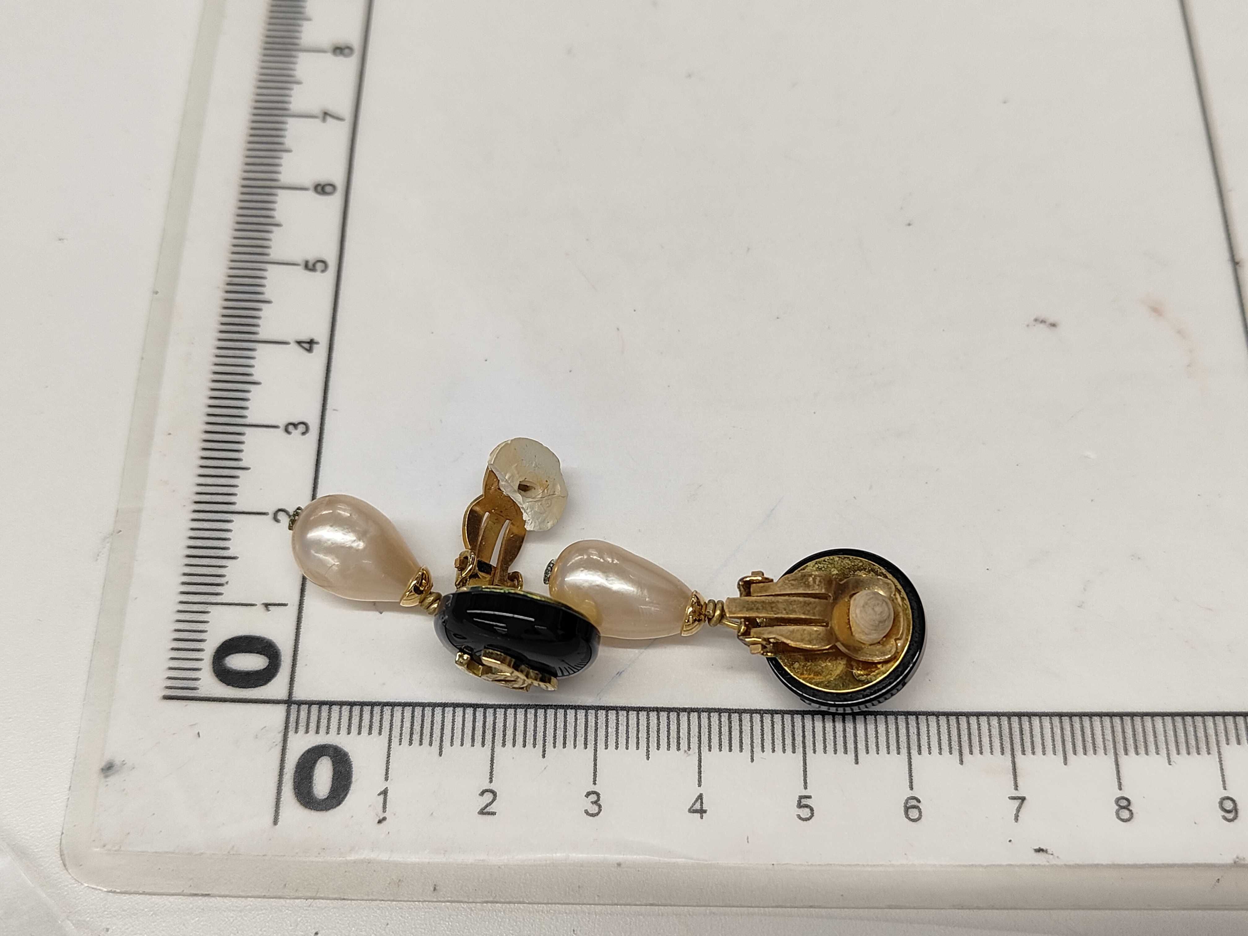 Coco Mark Earrings, Resin, GP, Faux Pearl, Black Gold, 94A Earrings — view 6