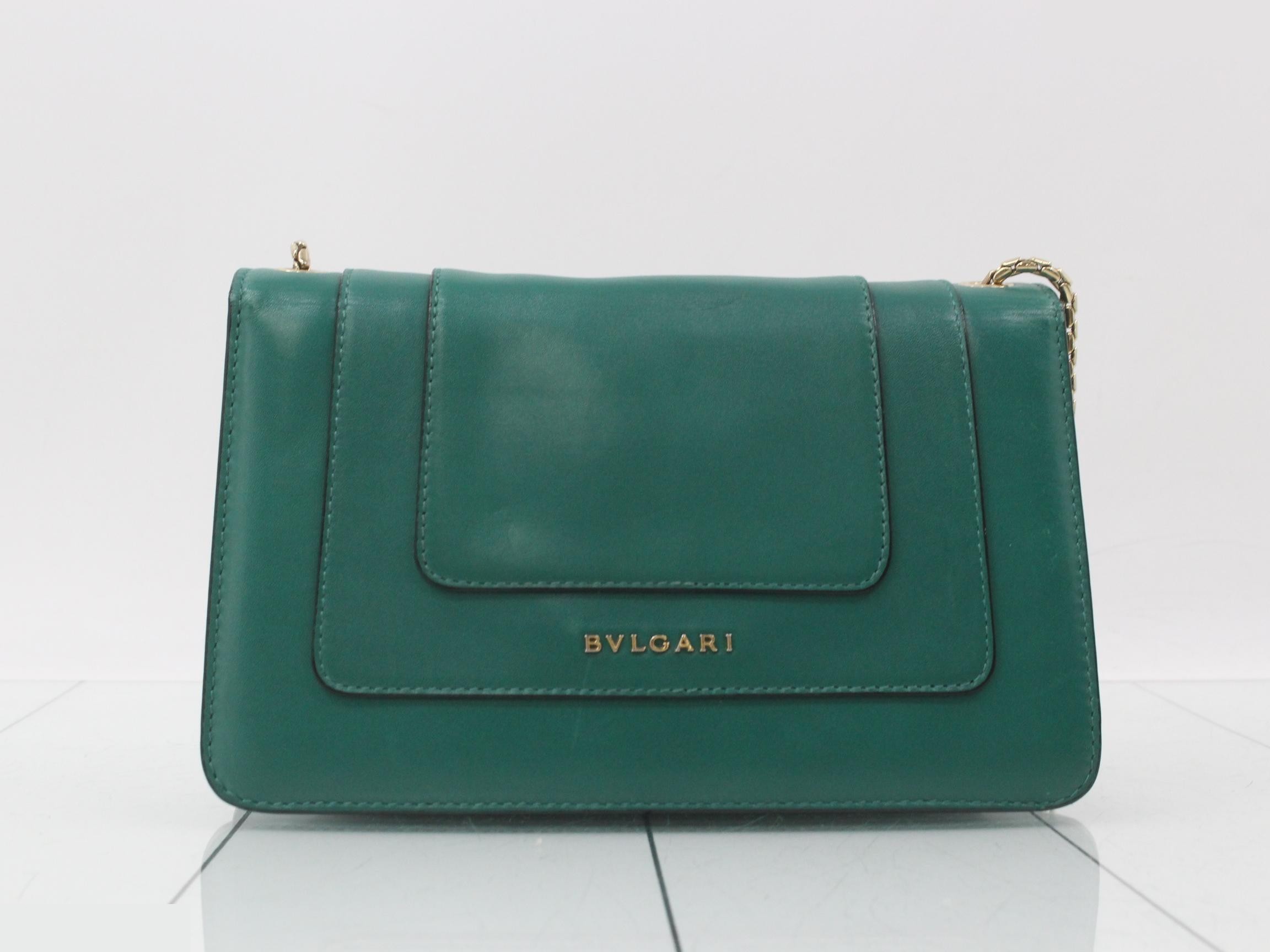 Serpenti Forever Leather Shoulder Bag, Green — view 2