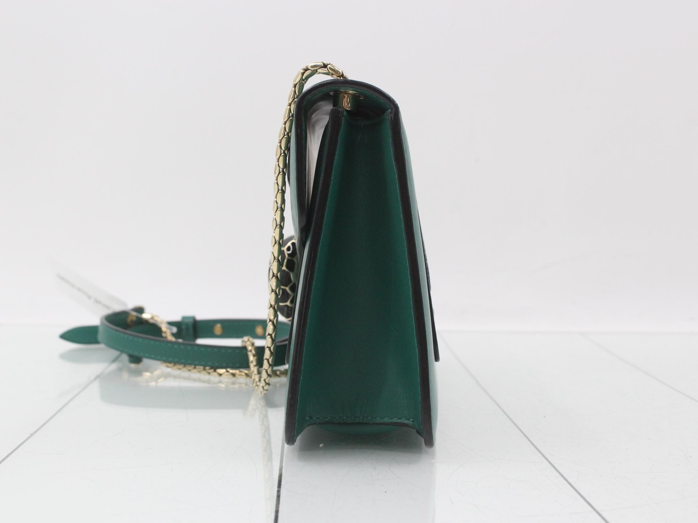 Serpenti Forever Leather Shoulder Bag, Green — view 3