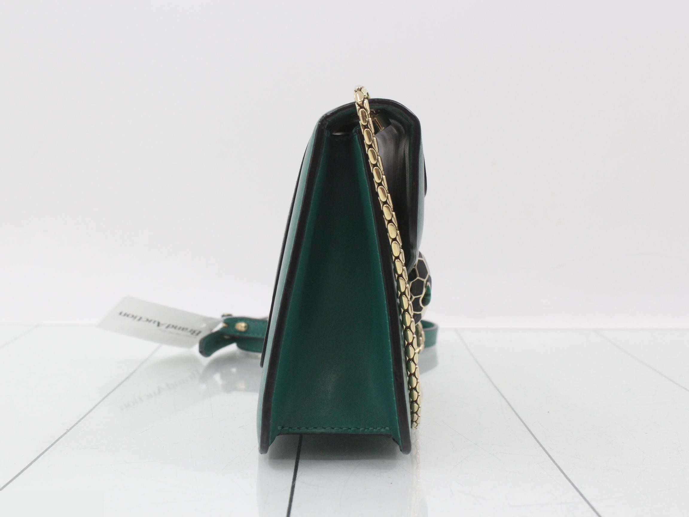 Serpenti Forever Leather Shoulder Bag, Green — view 4