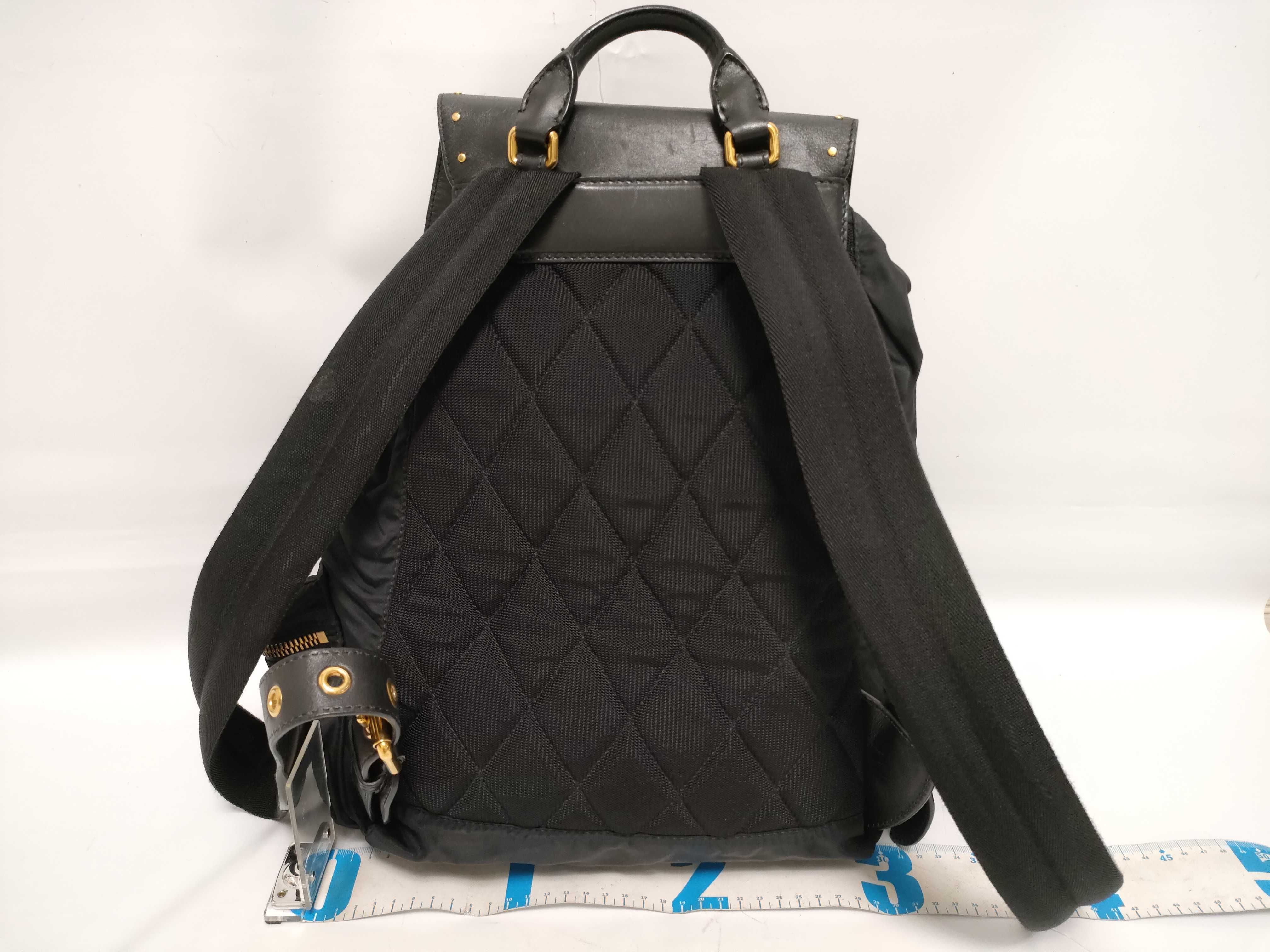 Studded Leather x Nylon Quilted Backpack with Gold Hardware, Black — view 2