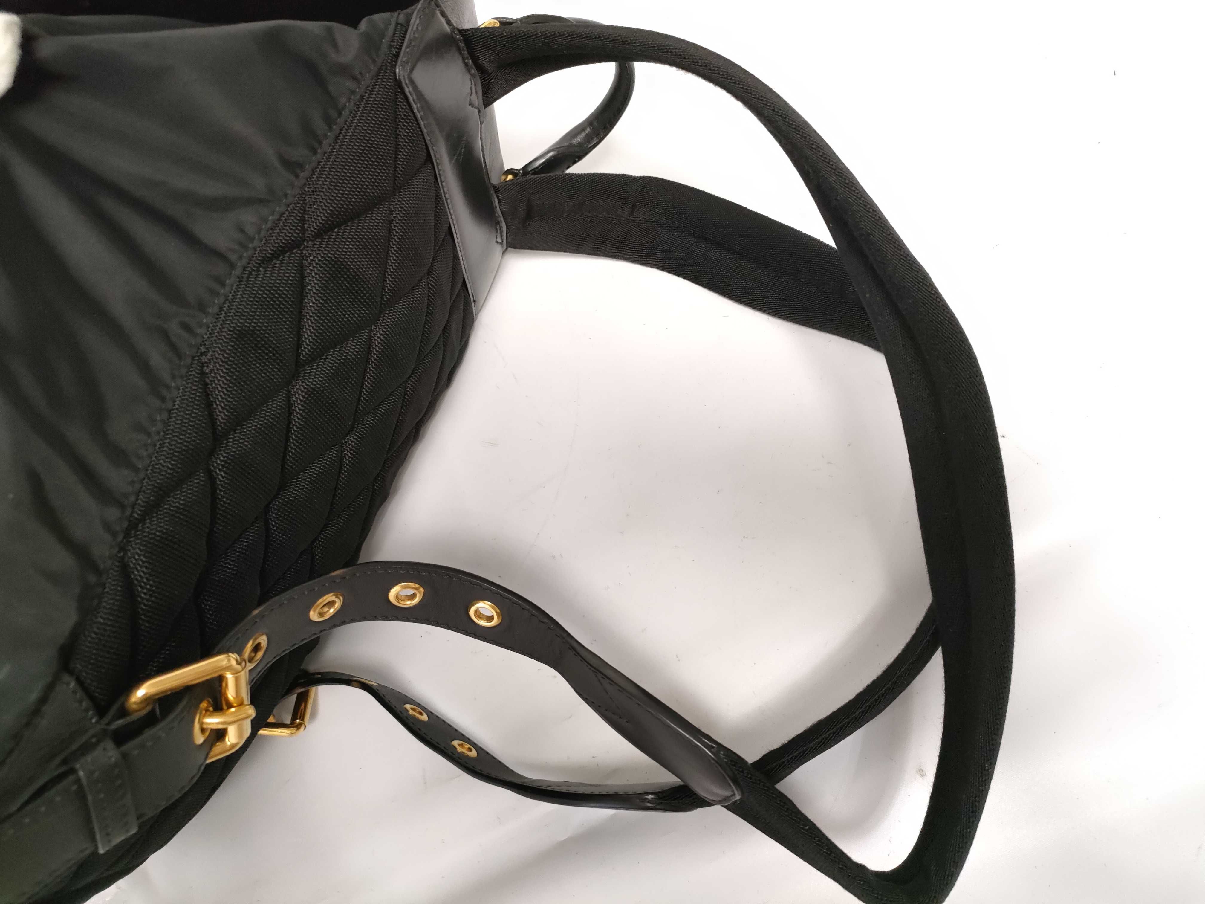 Studded Leather x Nylon Quilted Backpack with Gold Hardware, Black — view 6