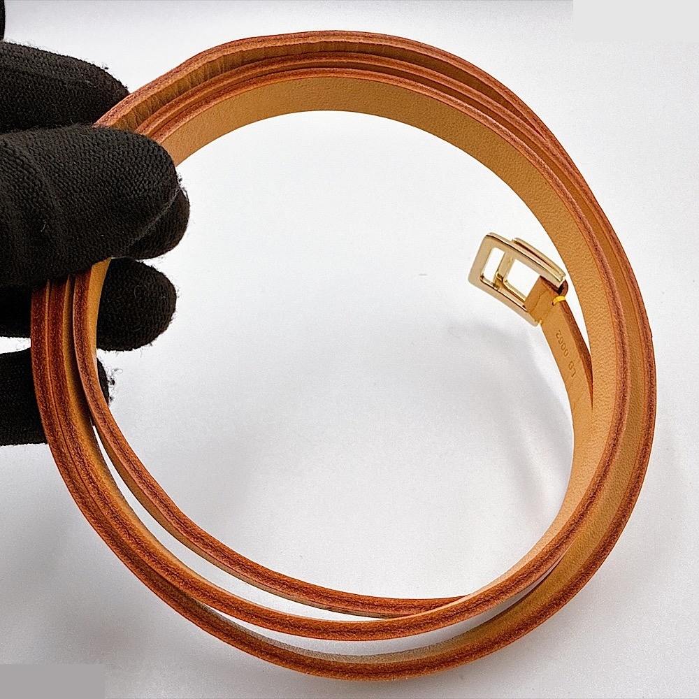Belt, vegetable-tanned leather, beige, size M, with logo. — view 4