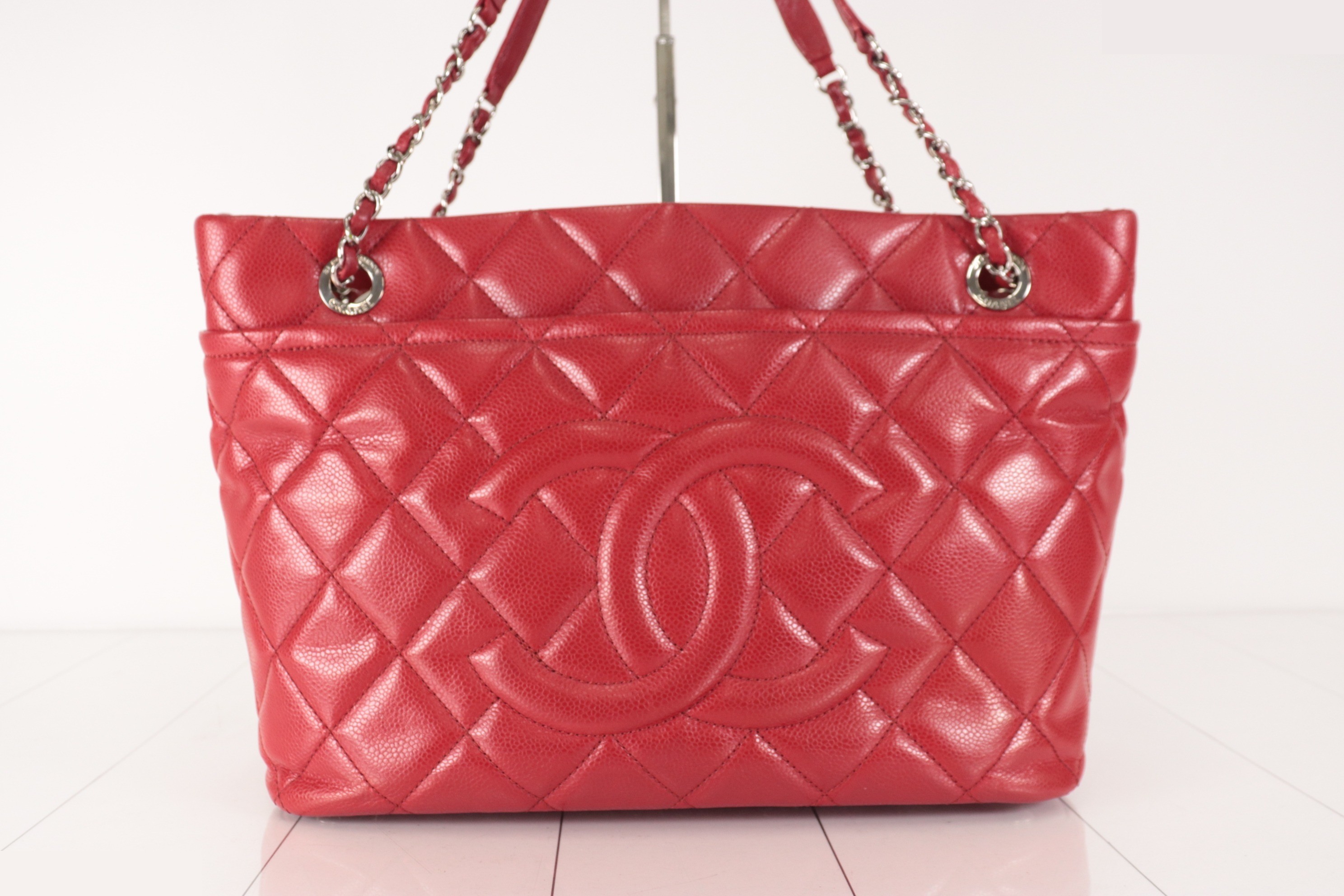 Caviar Chain Tote, Red, Silver Hardware, Series 17 — view 2