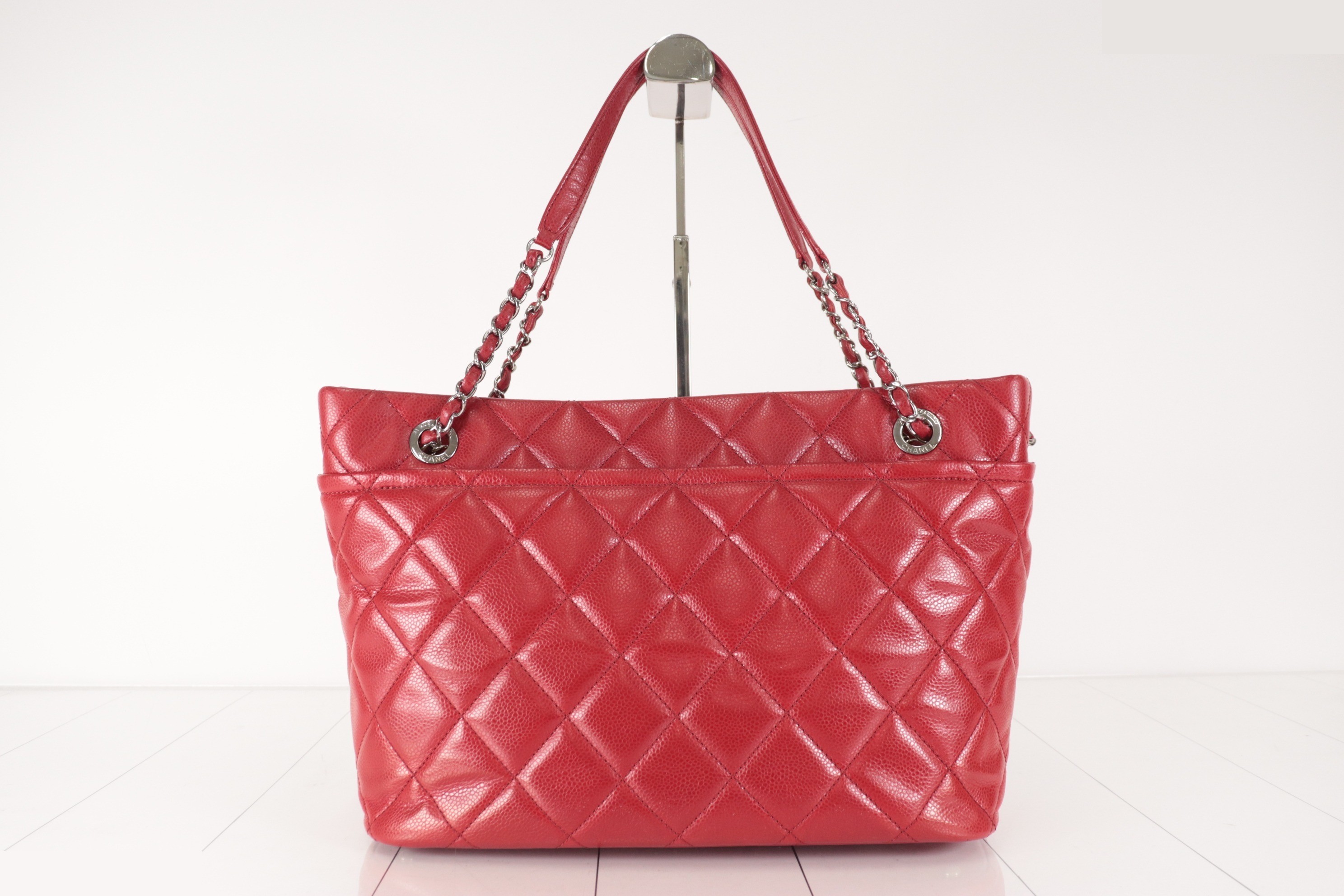 Caviar Chain Tote, Red, Silver Hardware, Series 17 — view 3