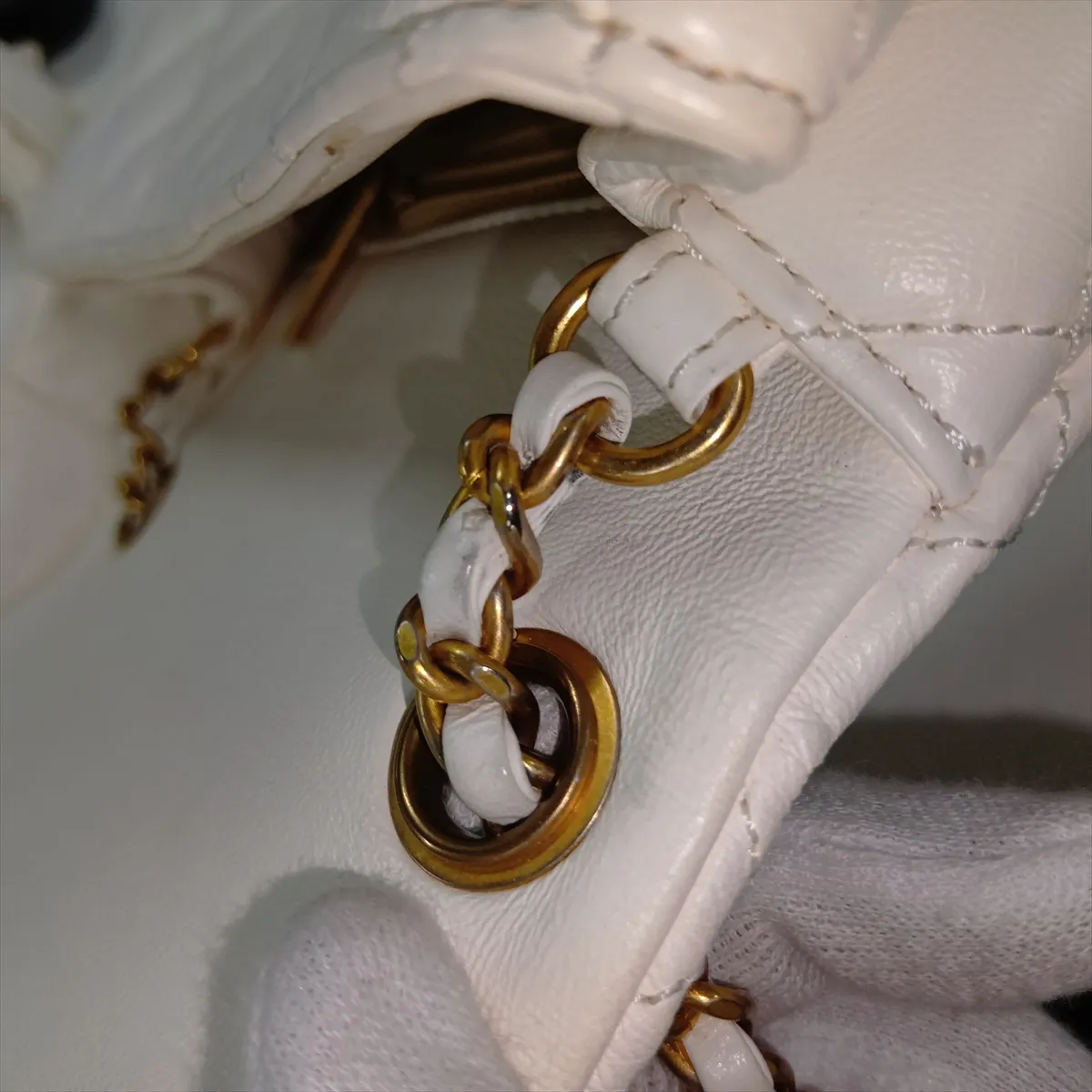 Matelassé Lambskin Single Flap Single Chain Bag, White with Gold Hardware, 30607958 (Serial Number in the 30s), AS2203 — view 12