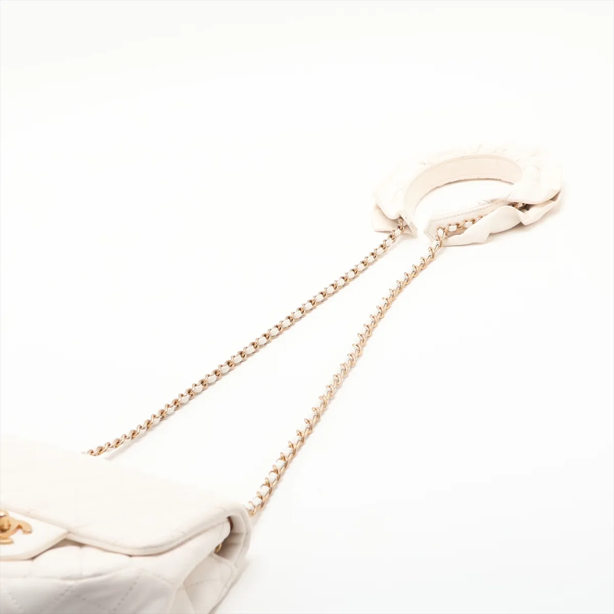 Matelassé Lambskin Single Flap Single Chain Bag, White with Gold Hardware, 30607958 (Serial Number in the 30s), AS2203 — view 5