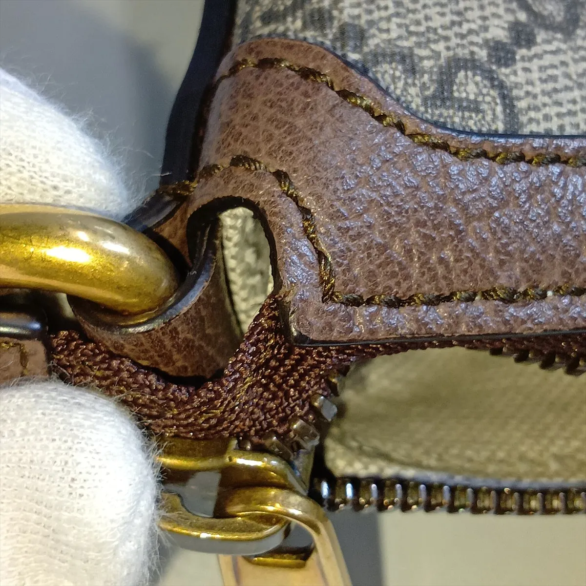 GG Supreme Ophidia 598125 PVC x Leather Shoulder Bag Beige x Brown — view 10