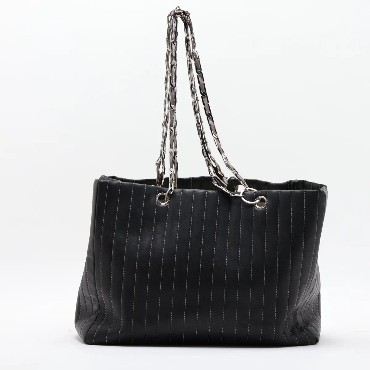 New Mademoiselle Lambskin x Vinyl Chain Tote Bag, Black with Silver Hardware, 10273592 (Serial Number in the 10s) — view 2