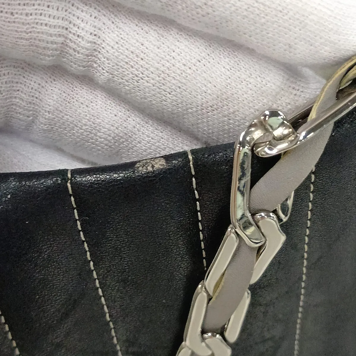 New Mademoiselle Lambskin x Vinyl Chain Tote Bag, Black with Silver Hardware, 10273592 (Serial Number in the 10s) — view 12
