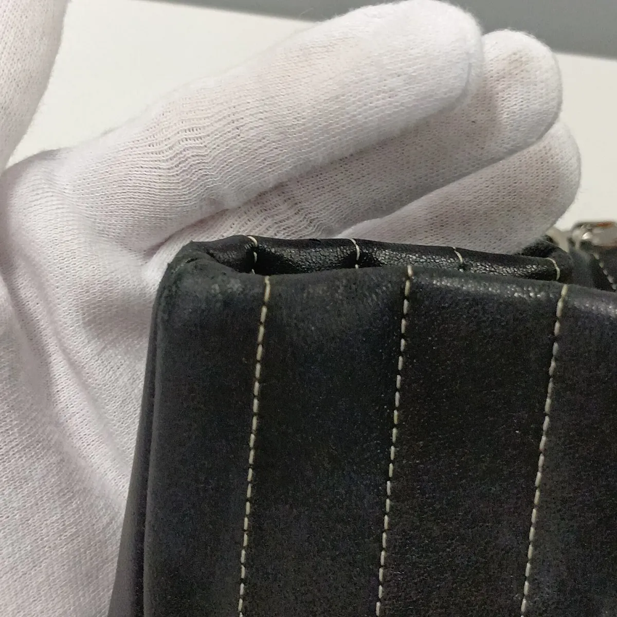 New Mademoiselle Lambskin x Vinyl Chain Tote Bag, Black with Silver Hardware, 10273592 (Serial Number in the 10s) — view 13
