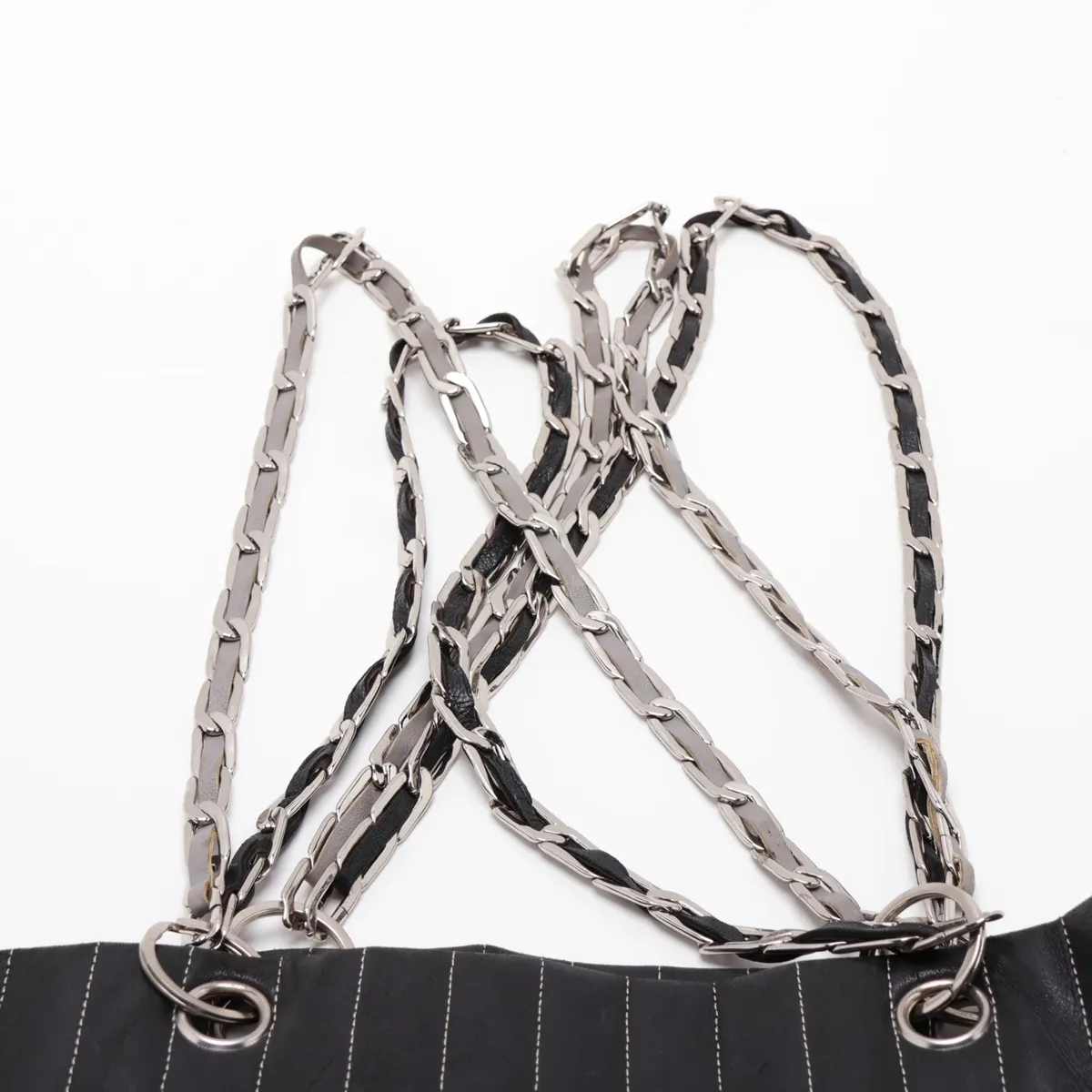 New Mademoiselle Lambskin x Vinyl Chain Tote Bag, Black with Silver Hardware, 10273592 (Serial Number in the 10s) — view 5