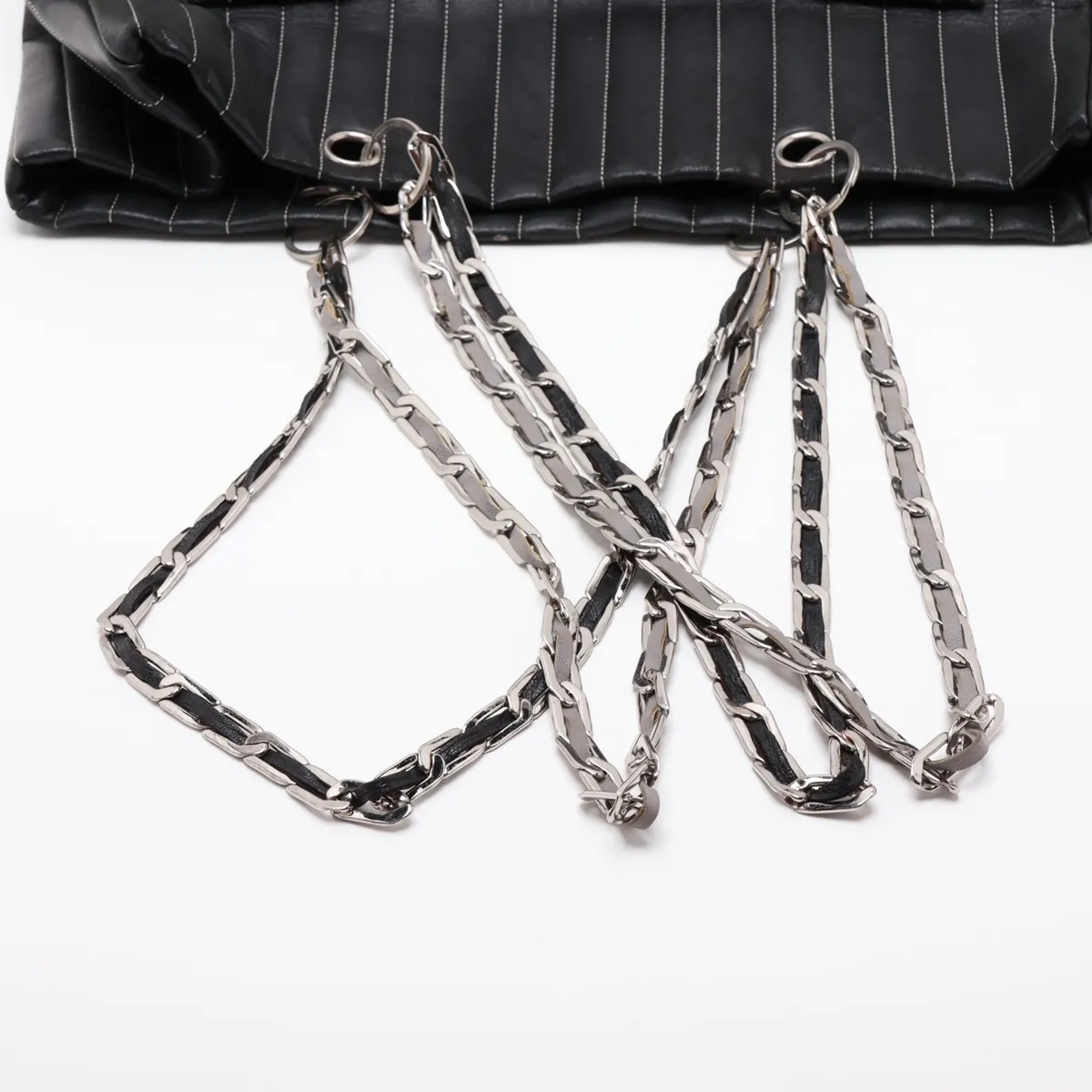 New Mademoiselle Lambskin x Vinyl Chain Tote Bag, Black with Silver Hardware, 10273592 (Serial Number in the 10s) — view 6
