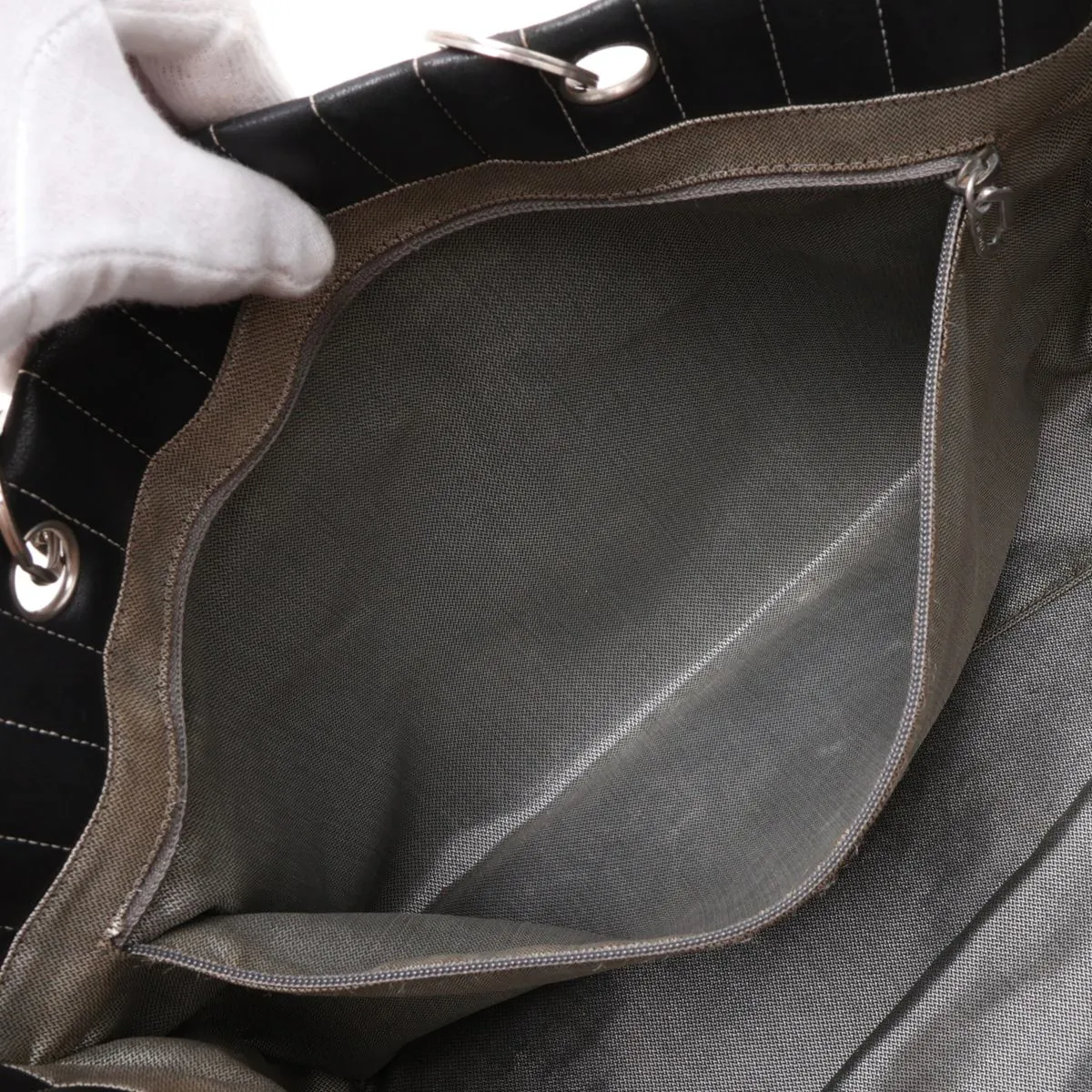 New Mademoiselle Lambskin x Vinyl Chain Tote Bag, Black with Silver Hardware, 10273592 (Serial Number in the 10s) — view 8