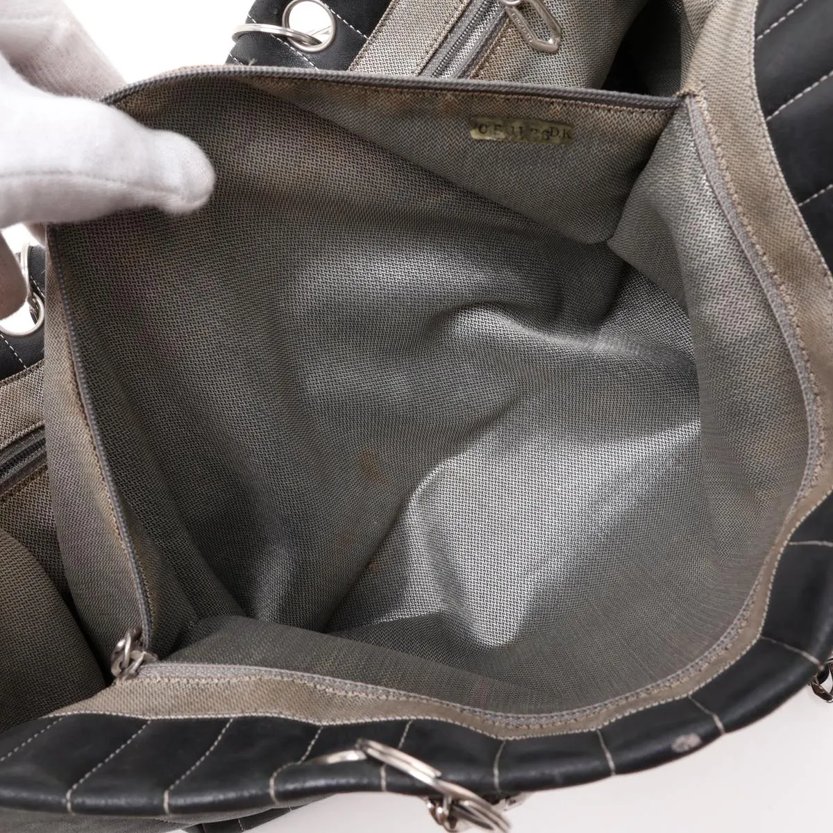 New Mademoiselle Lambskin x Vinyl Chain Tote Bag, Black with Silver Hardware, 10273592 (Serial Number in the 10s) — view 9